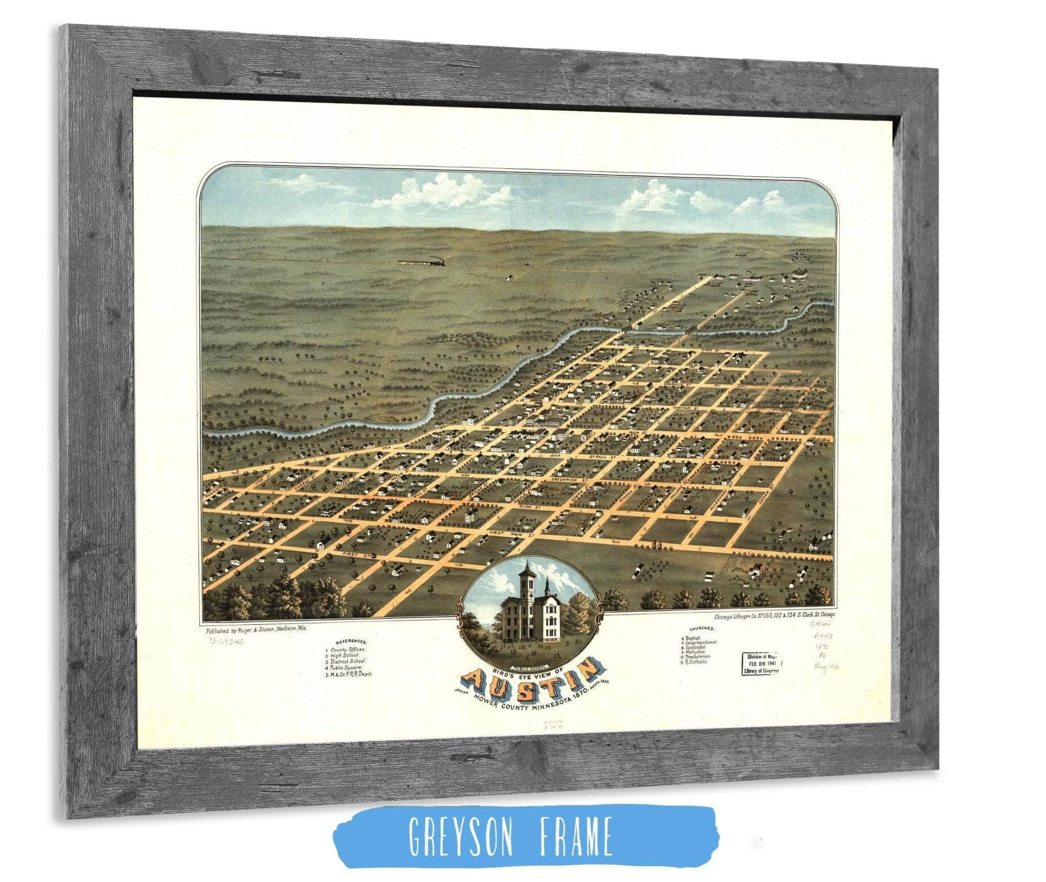 Birds Eye View Of Austin Mower County Minnesota 1870 State of Minnesota
