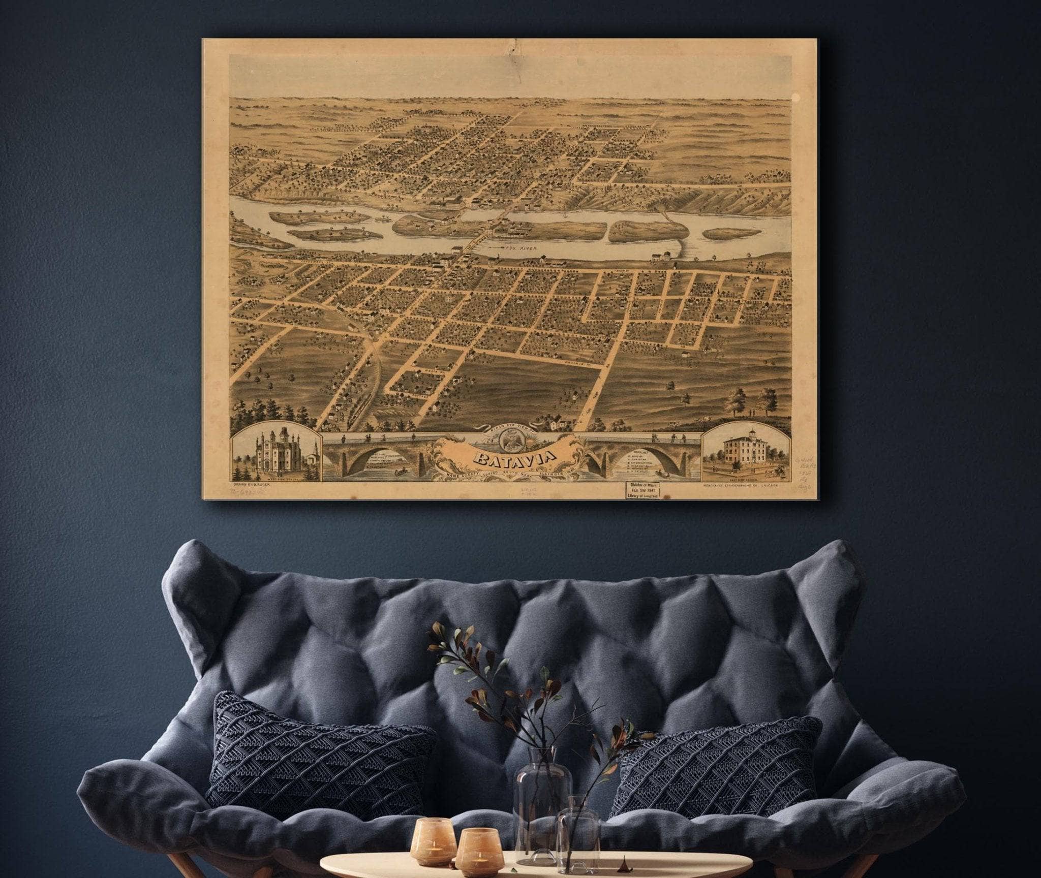 Birds Eye View Of Batavia Kane County Illinois 1869 State of Illinois