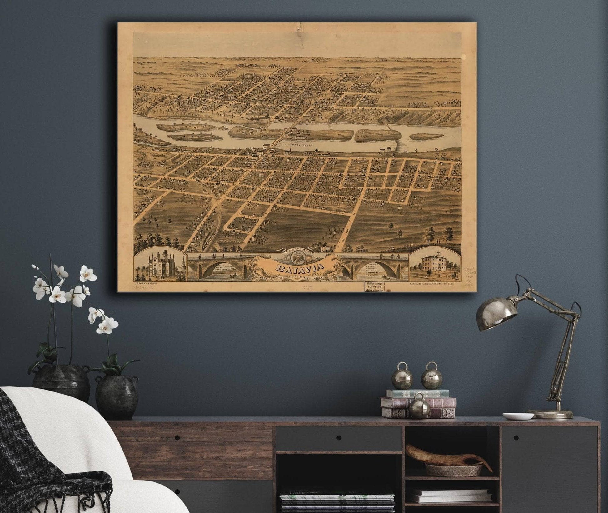 Birds Eye View Of Batavia Kane County Illinois 1869 State of Illinois