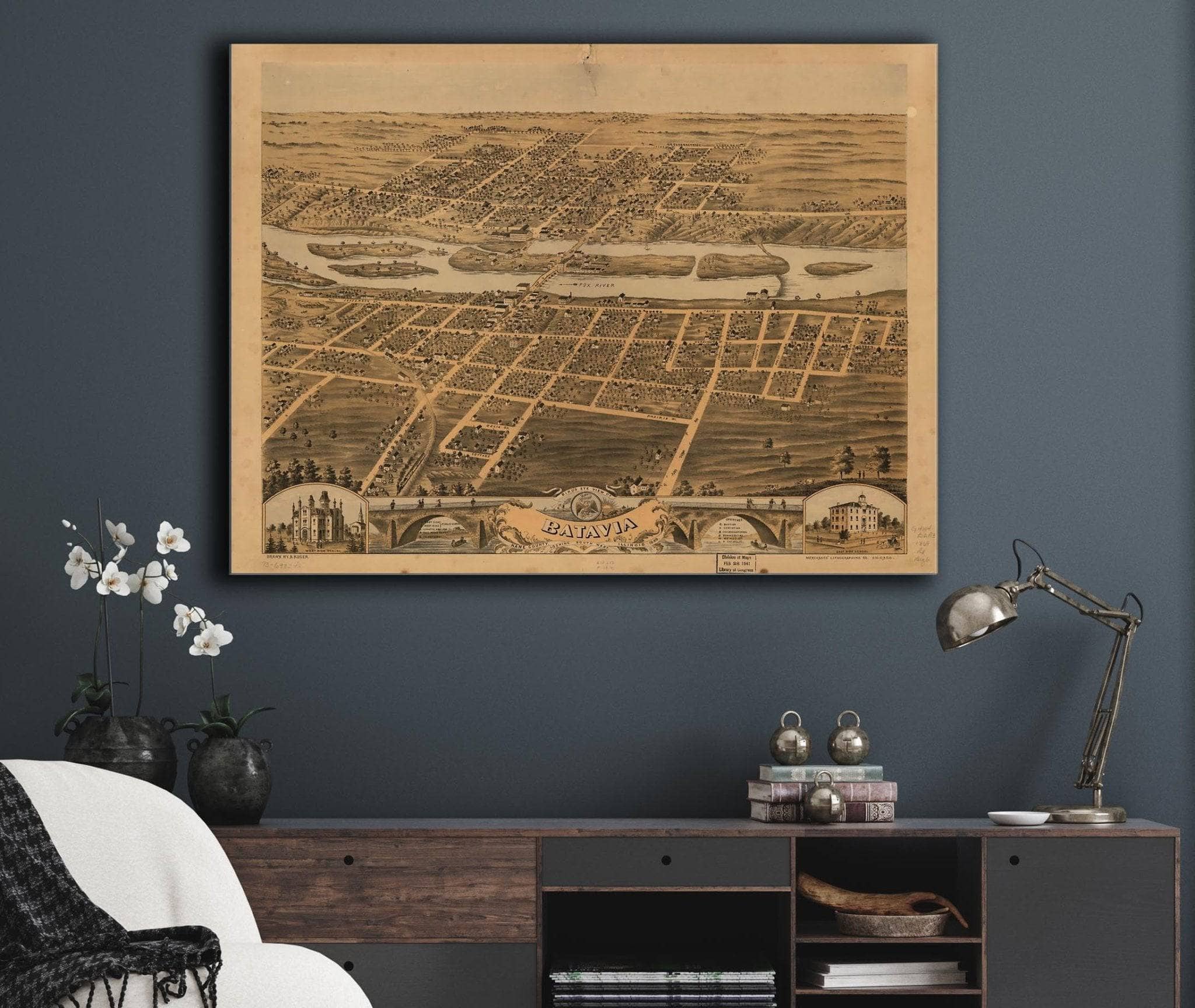 Birds Eye View Of Batavia Kane County Illinois 1869 State of Illinois