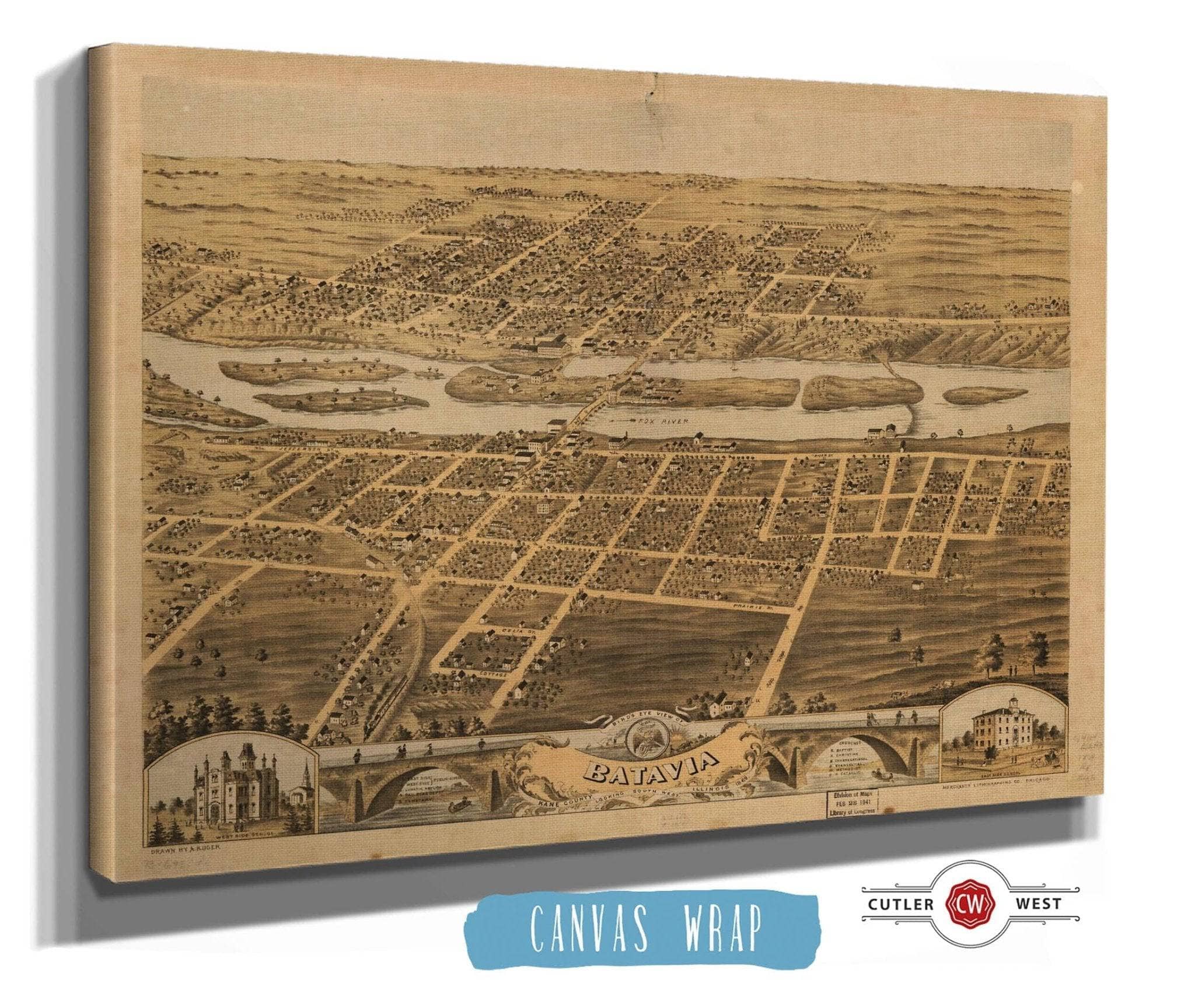Birds Eye View Of Batavia Kane County Illinois 1869 State of Illinois