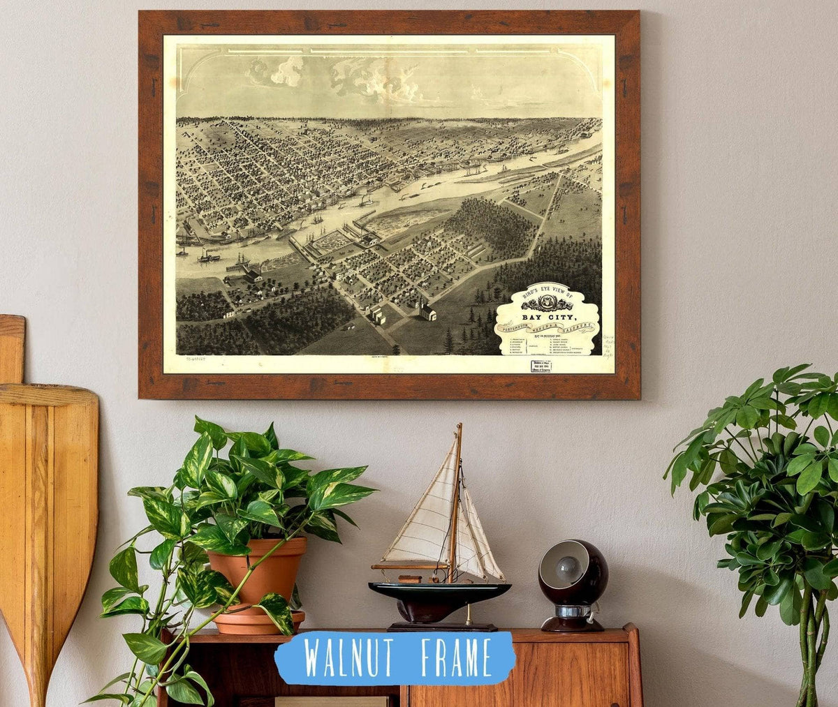 Birds Eye View Of Bay City Portsmouth Wenona & Salzburg Bay Co Michigan 1867 State of Michigan