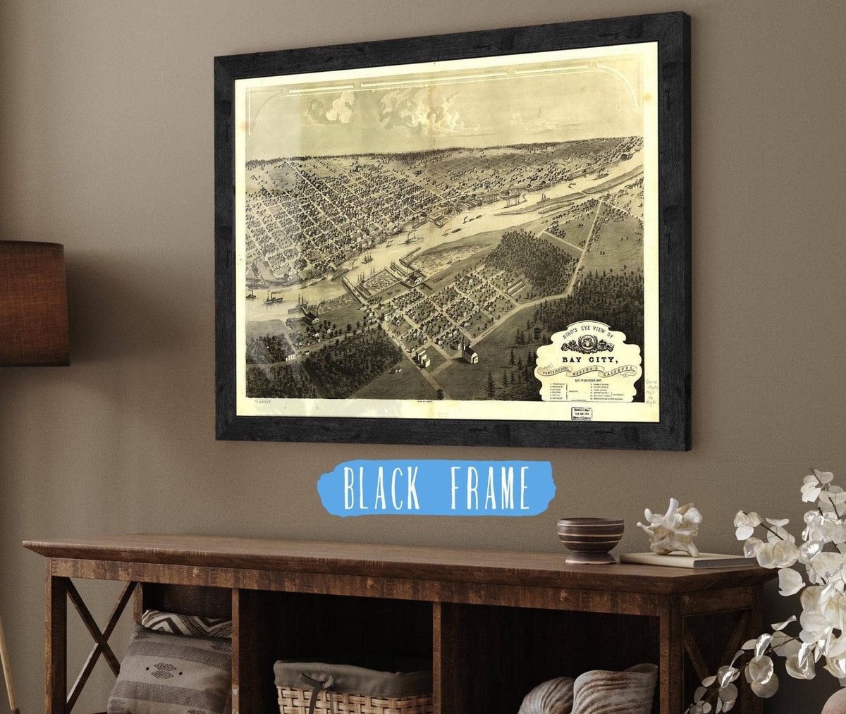 Birds Eye View Of Bay City Portsmouth Wenona & Salzburg Bay Co Michigan 1867 State of Michigan