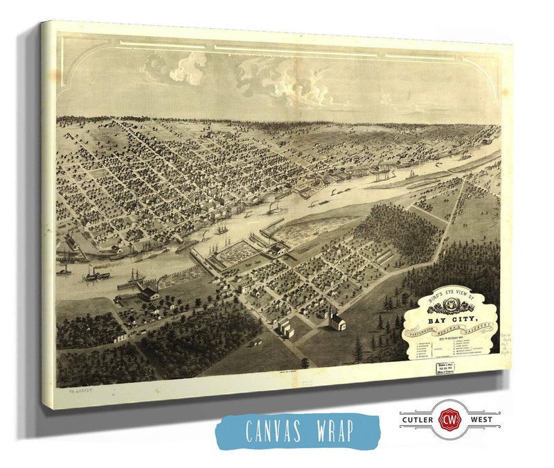 Birds Eye View Of Bay City Portsmouth Wenona & Salzburg Bay Co Michigan 1867 State of Michigan