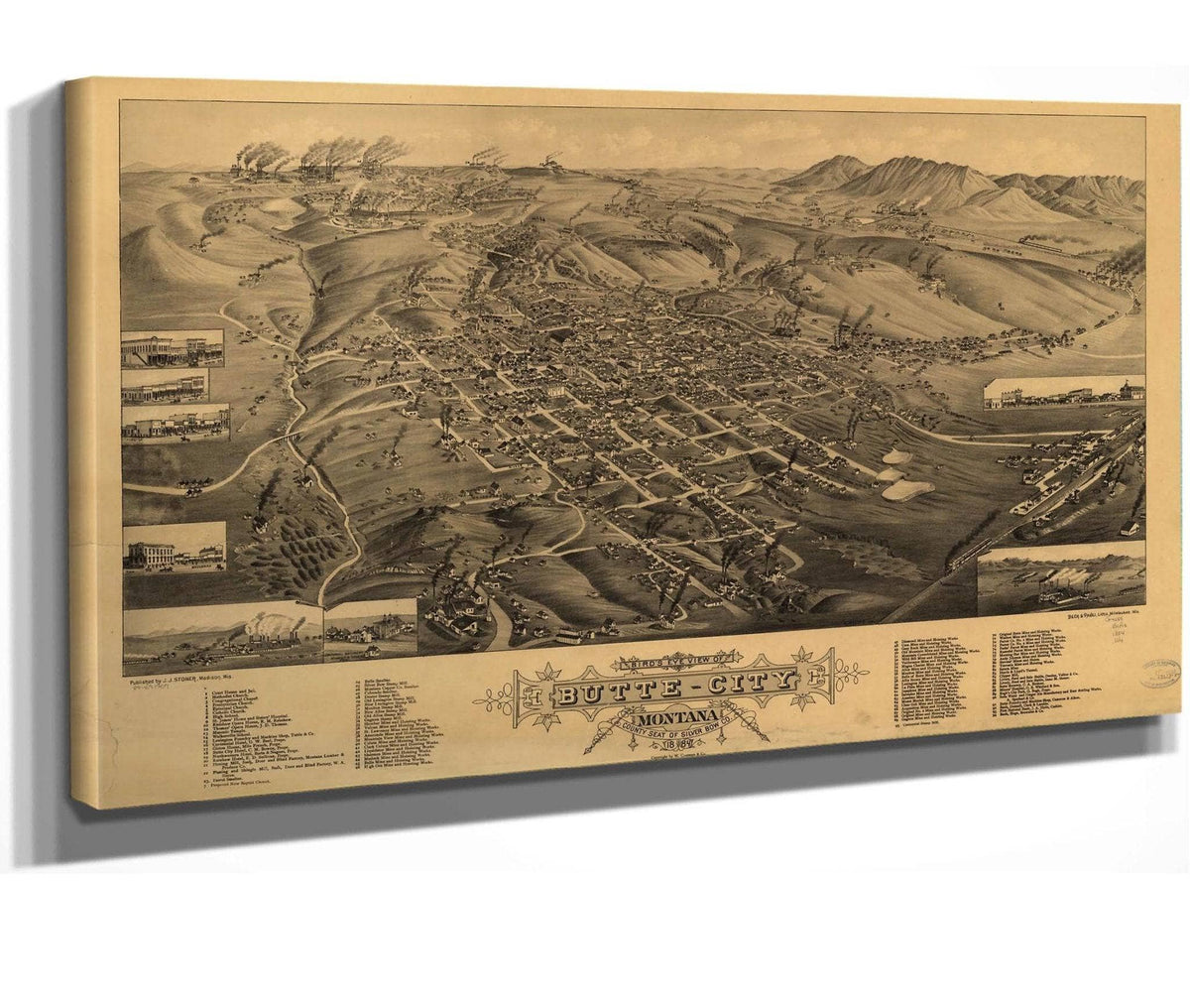 Birds Eye View Of Butte City Montana County Seat Of Silver Bow Co 1884  State Of Montana
