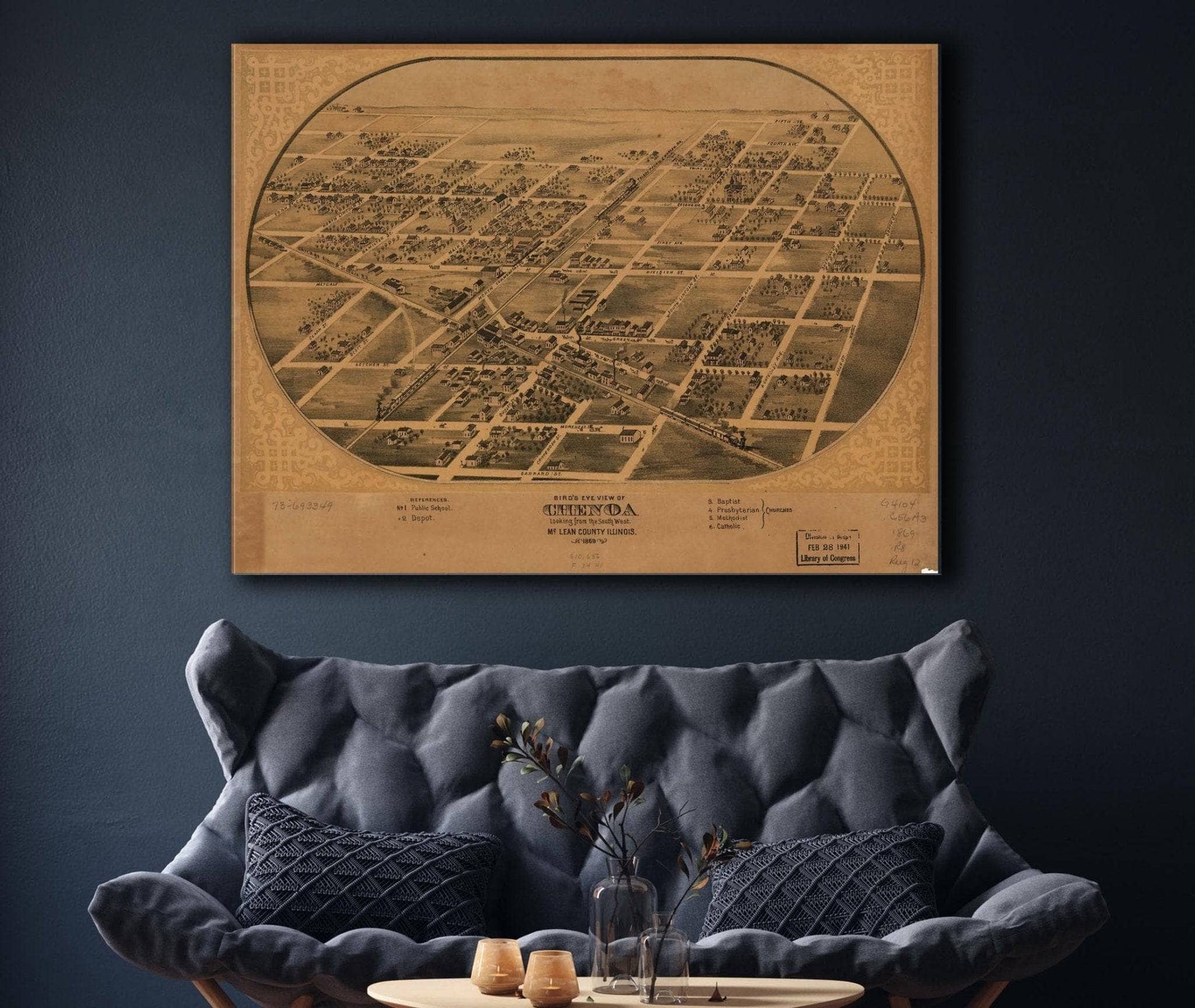 Birds Eye View Of Chenoa Mclean County Illinois 1869 State of Illinois