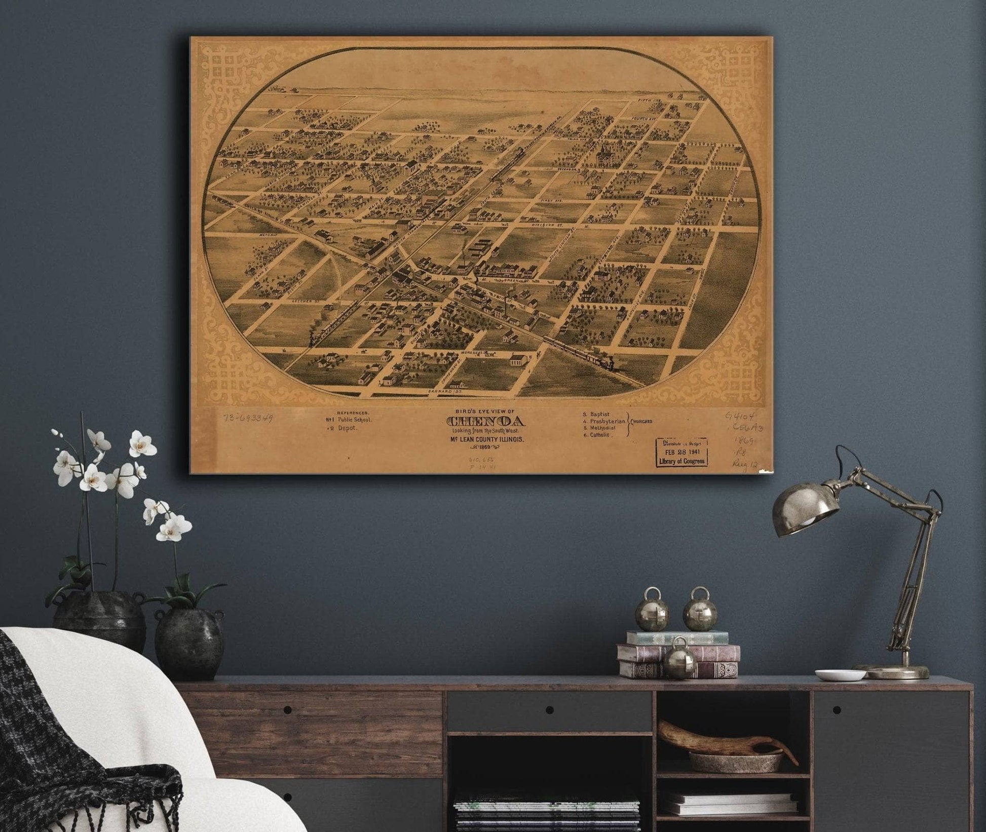 Birds Eye View Of Chenoa Mclean County Illinois 1869 State of Illinois
