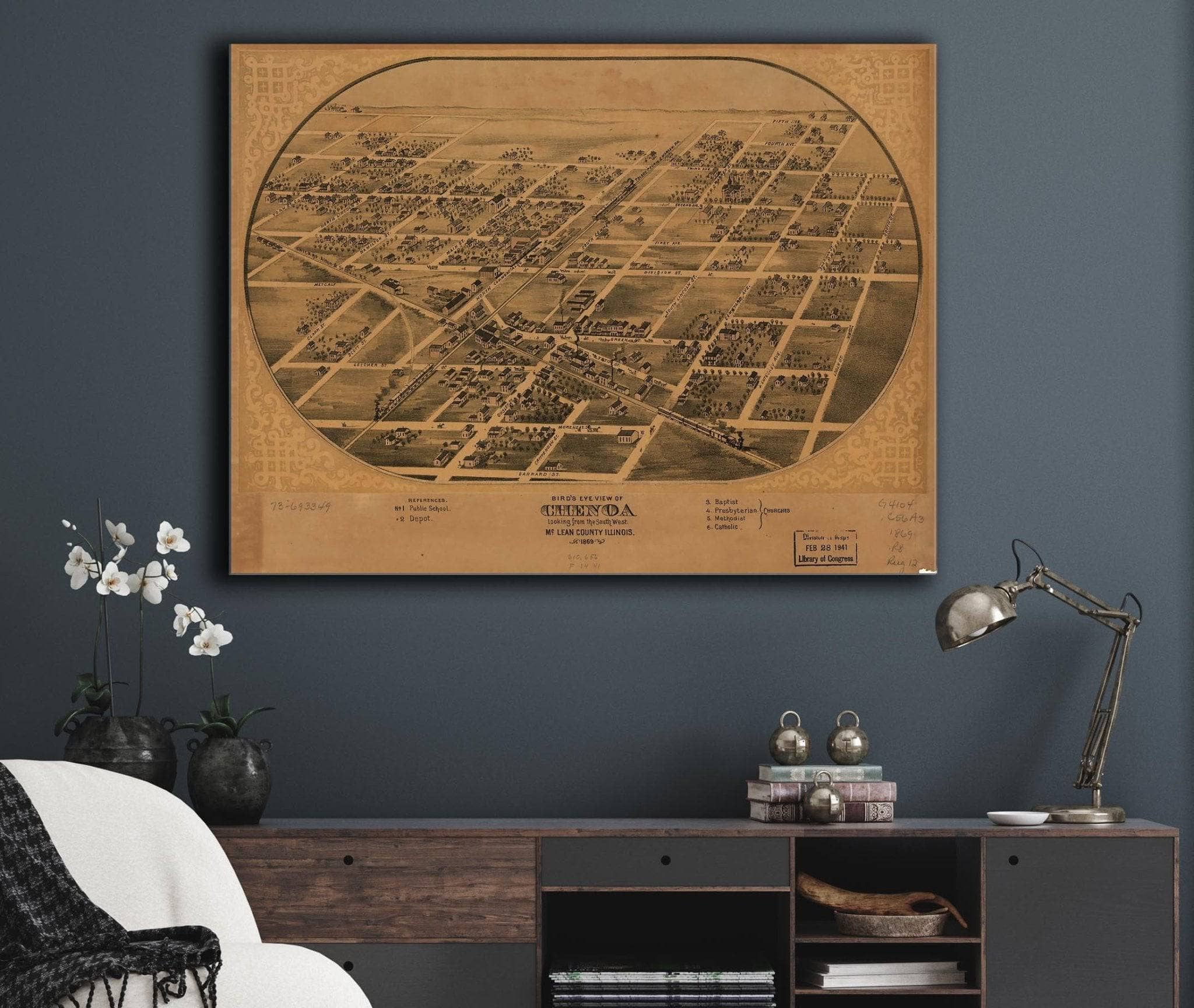 Birds Eye View Of Chenoa Mclean County Illinois 1869 State of Illinois