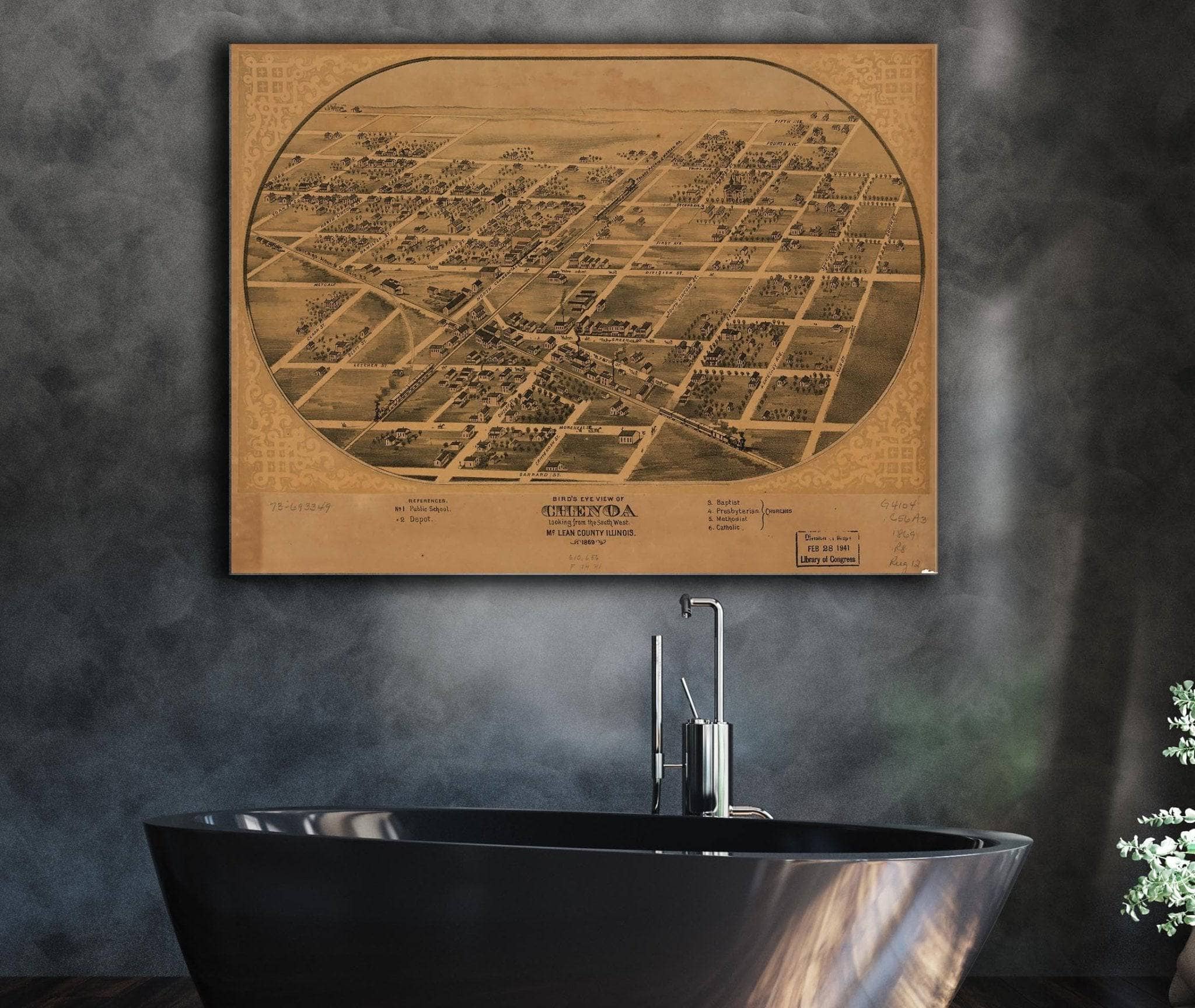 Birds Eye View Of Chenoa Mclean County Illinois 1869 State of Illinois