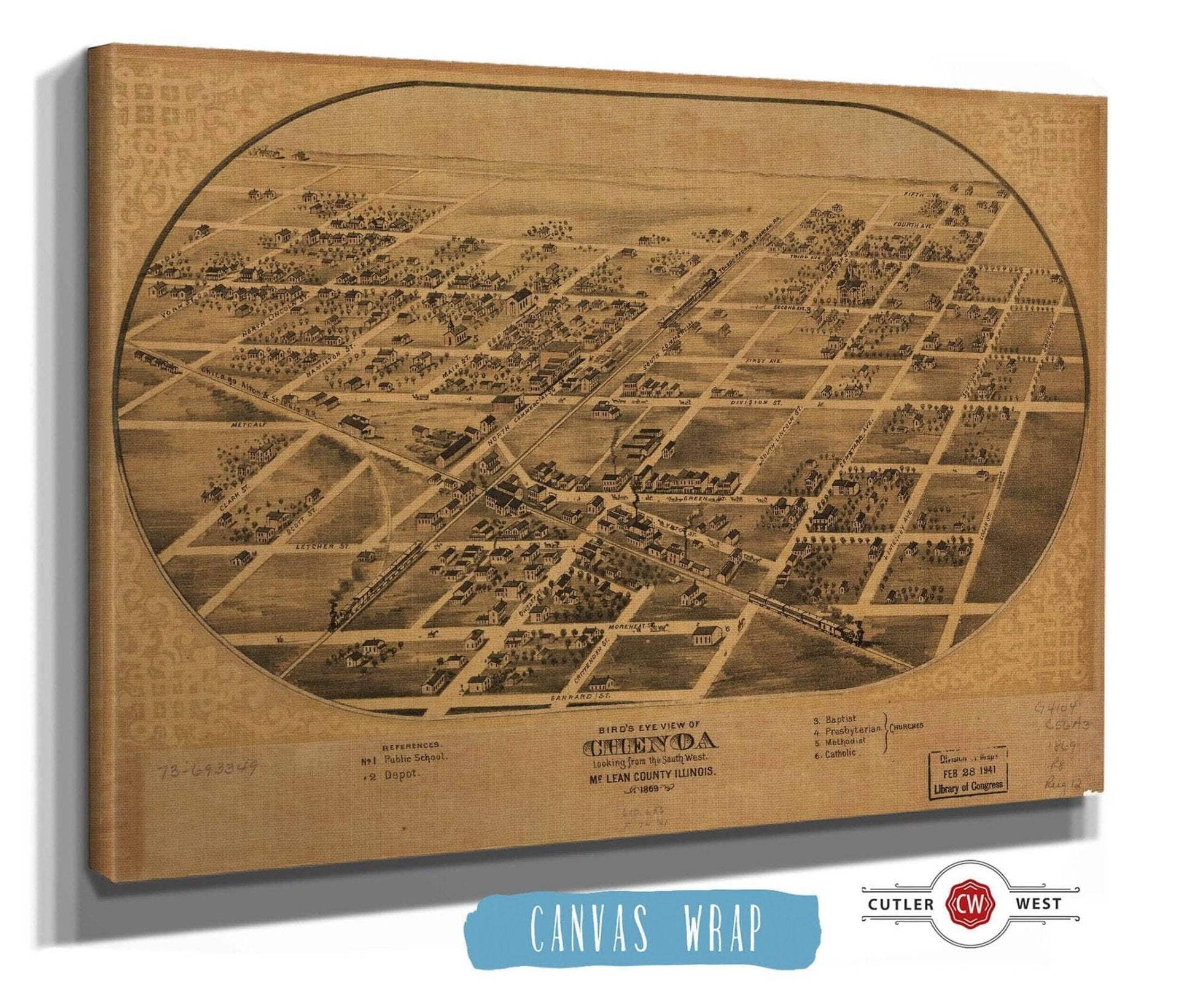 Birds Eye View Of Chenoa Mclean County Illinois 1869 State of Illinois