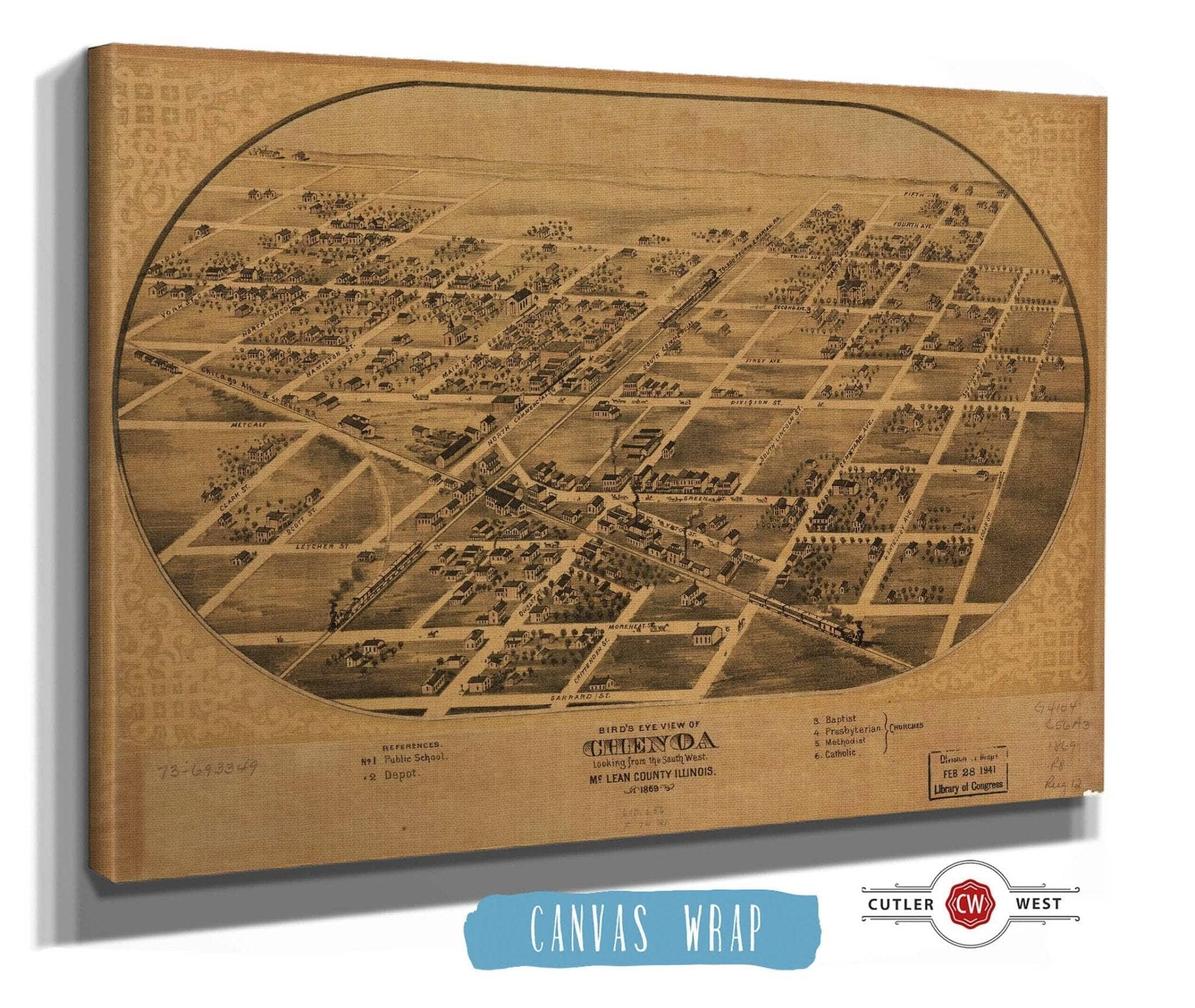 Birds Eye View Of Chenoa Mclean County Illinois 1869 State of Illinois