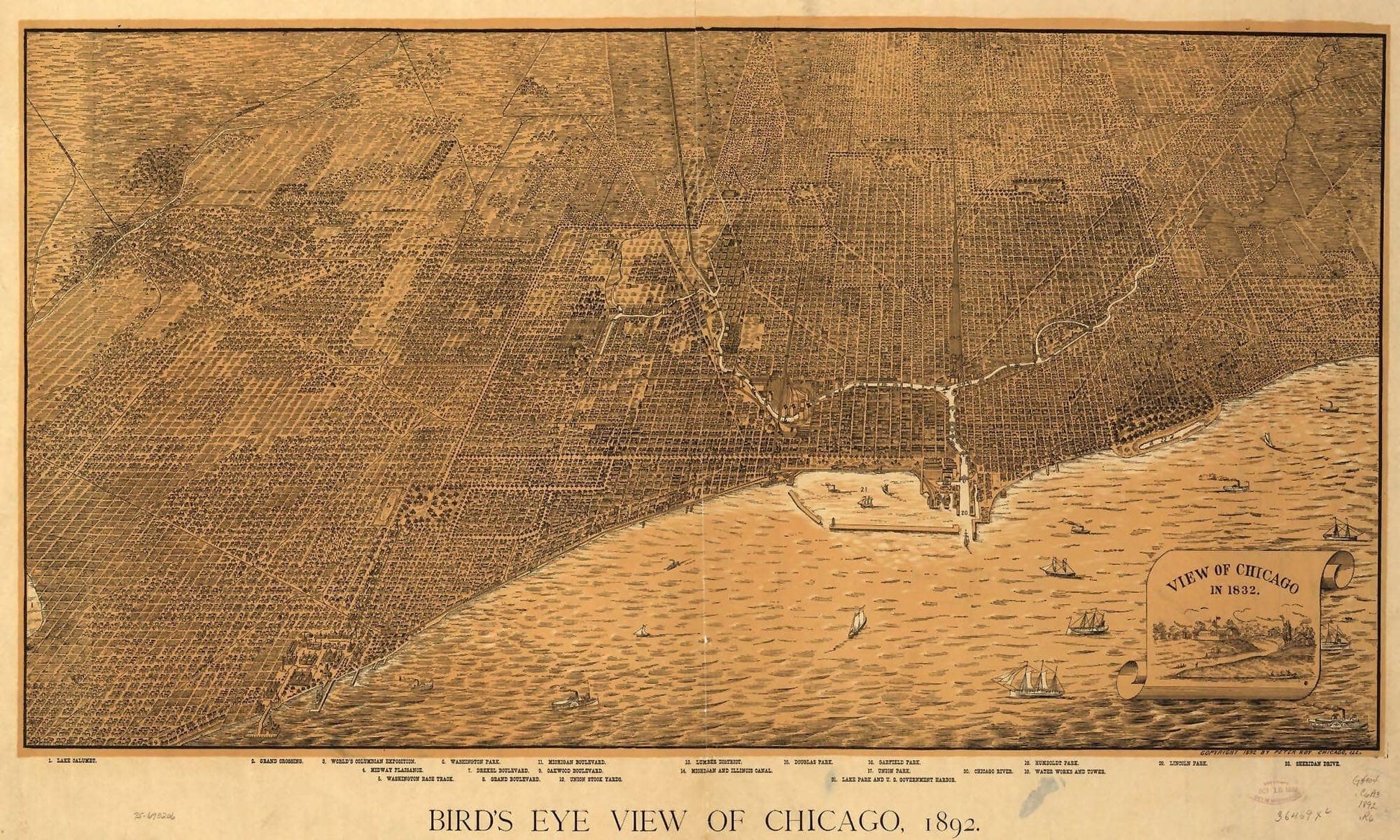 Birds Eye View Of Chicago 1892  State Of Illinois