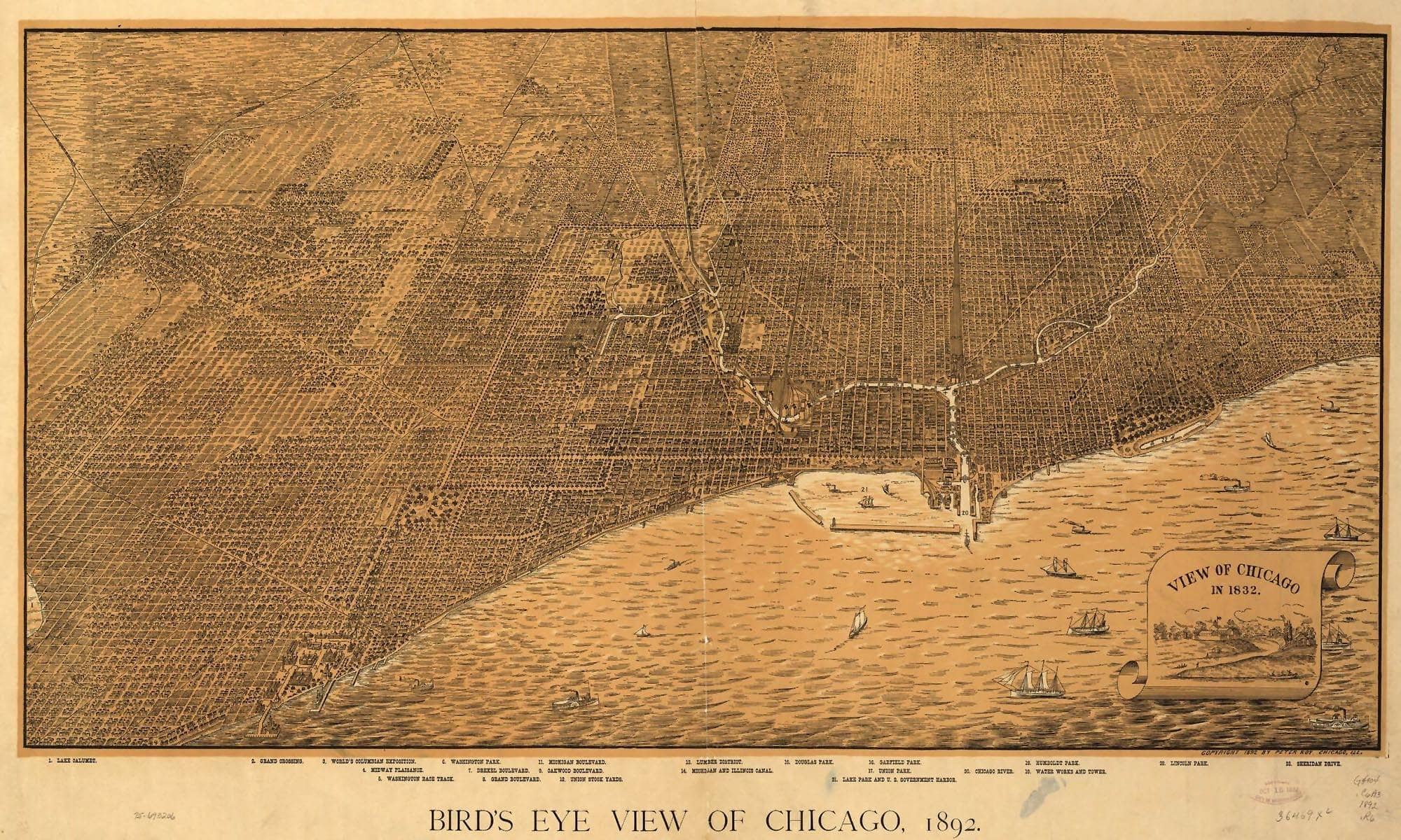 Birds Eye View Of Chicago 1892  State Of Illinois