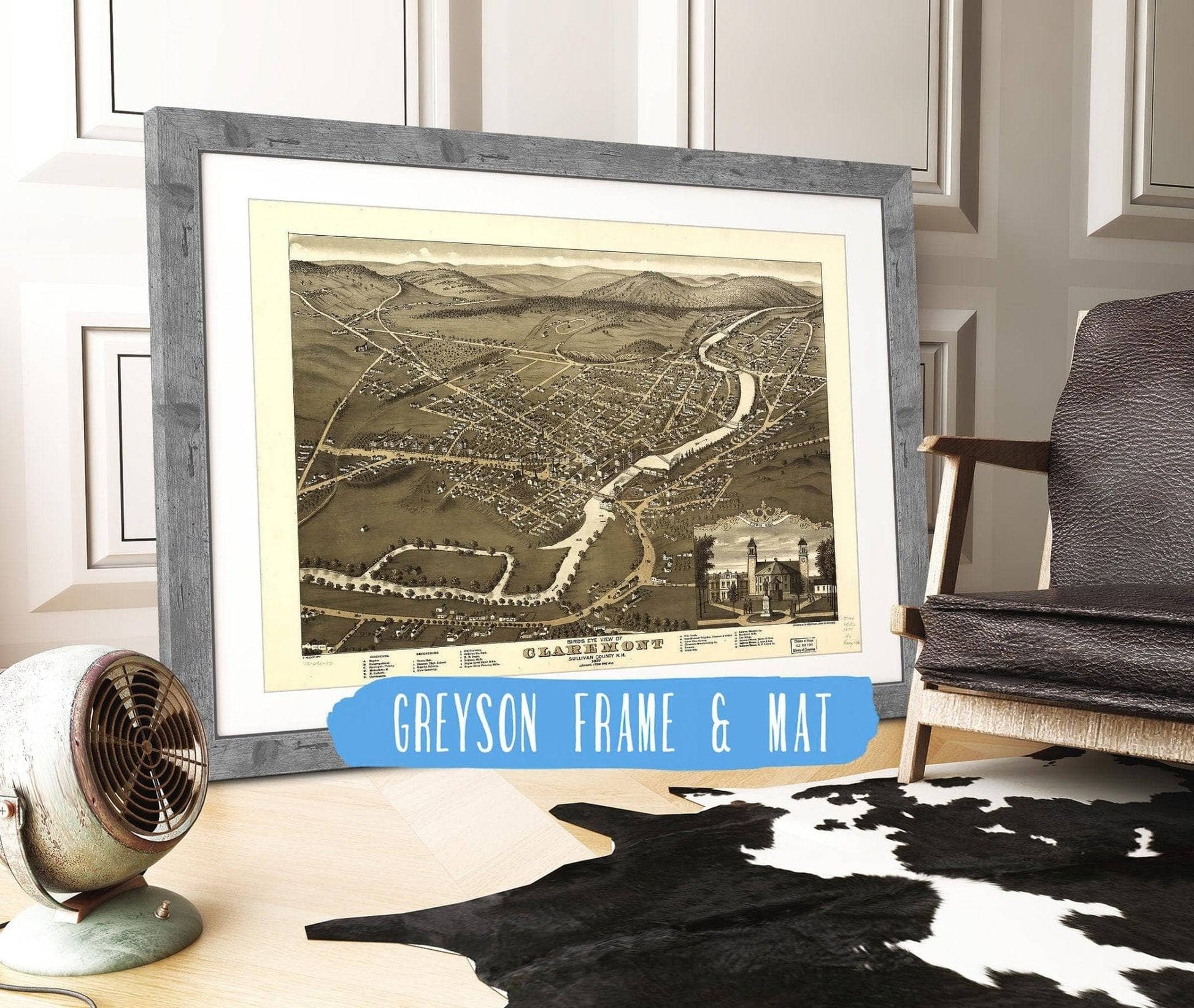 Birds Eye View Of Claremont Sullivan County Nh 1877 State of New Hampshire