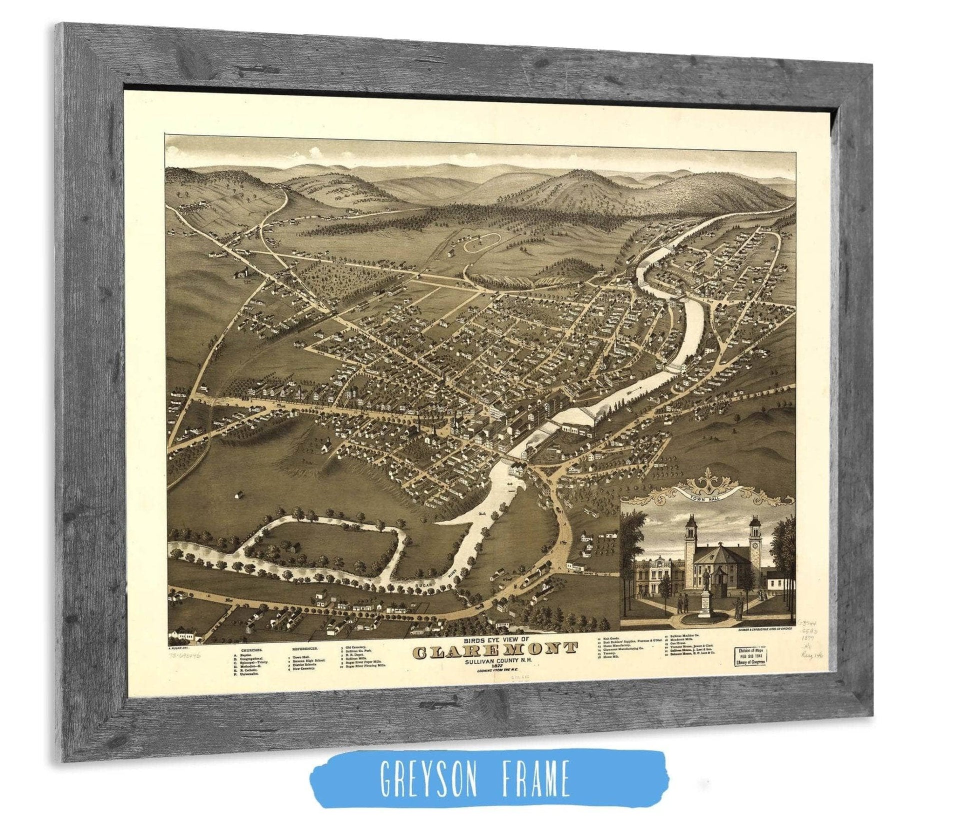 Birds Eye View Of Claremont Sullivan County Nh 1877 State of New Hampshire