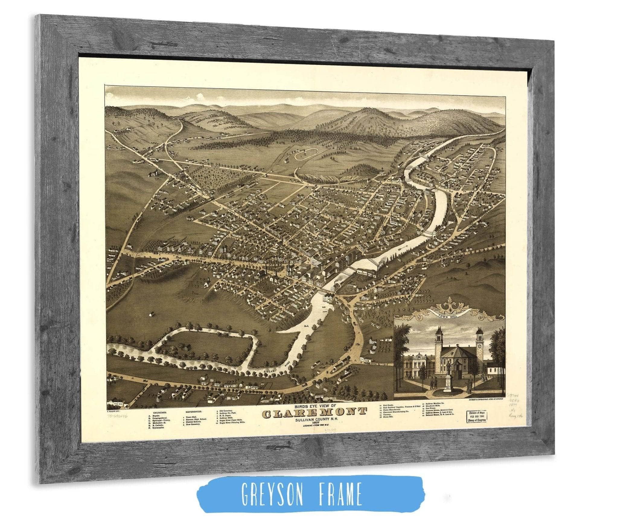Birds Eye View Of Claremont Sullivan County Nh 1877 State of New Hampshire