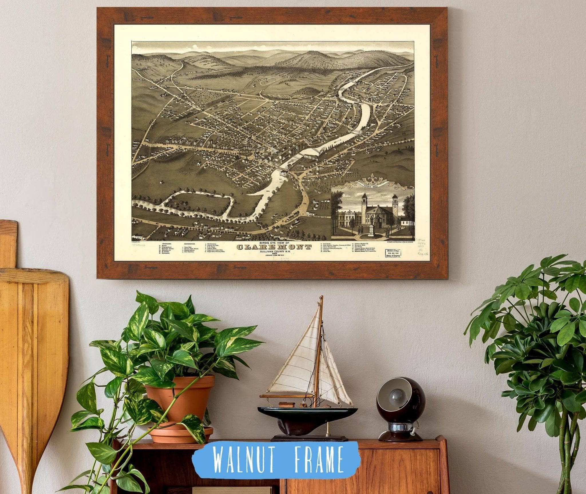 Birds Eye View Of Claremont Sullivan County Nh 1877 State of New Hampshire