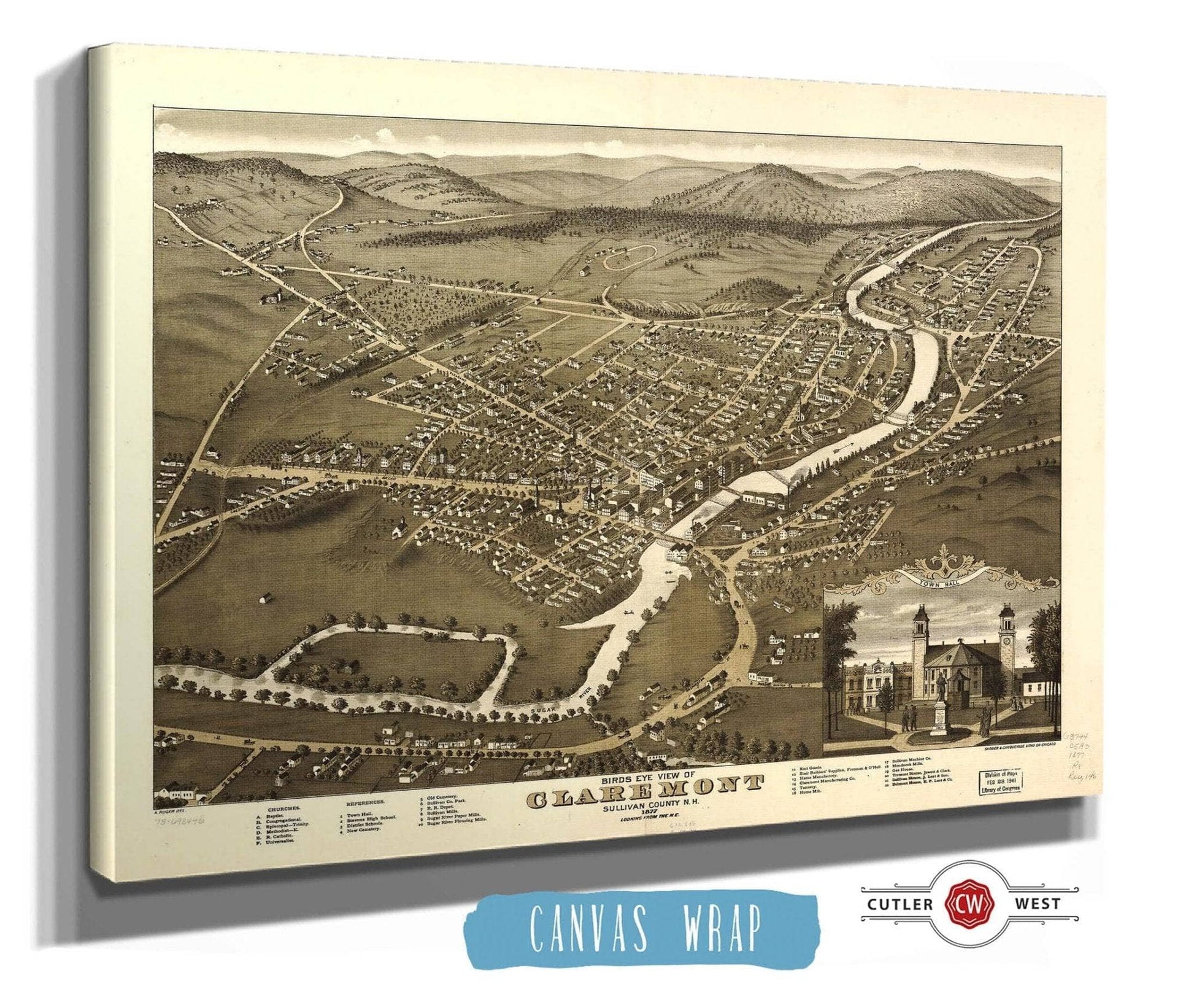 Birds Eye View Of Claremont Sullivan County Nh 1877 State of New Hampshire