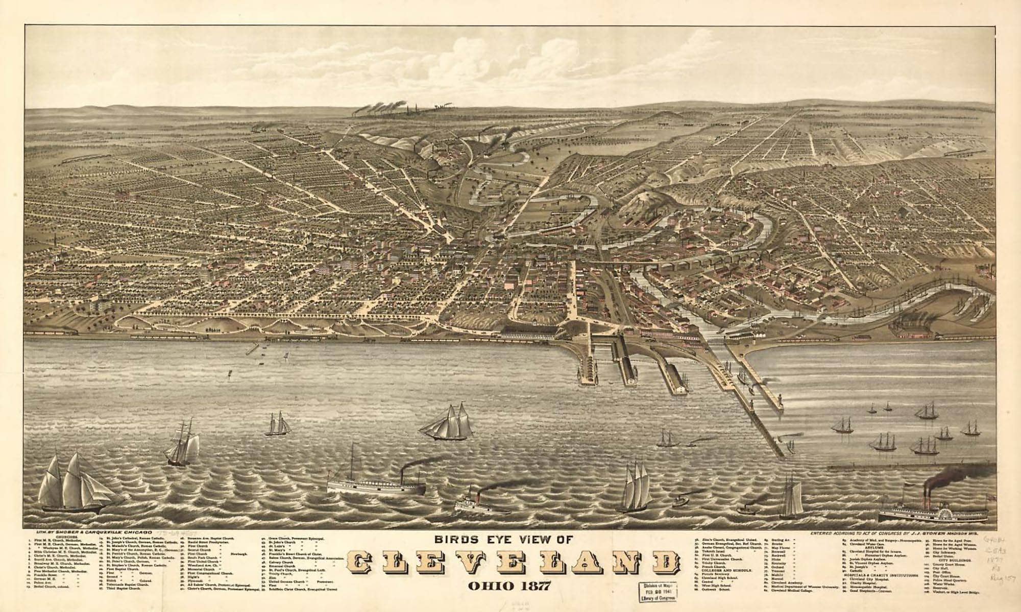 Birds Eye View Of Cleveland Ohio 1877  State Of Ohio