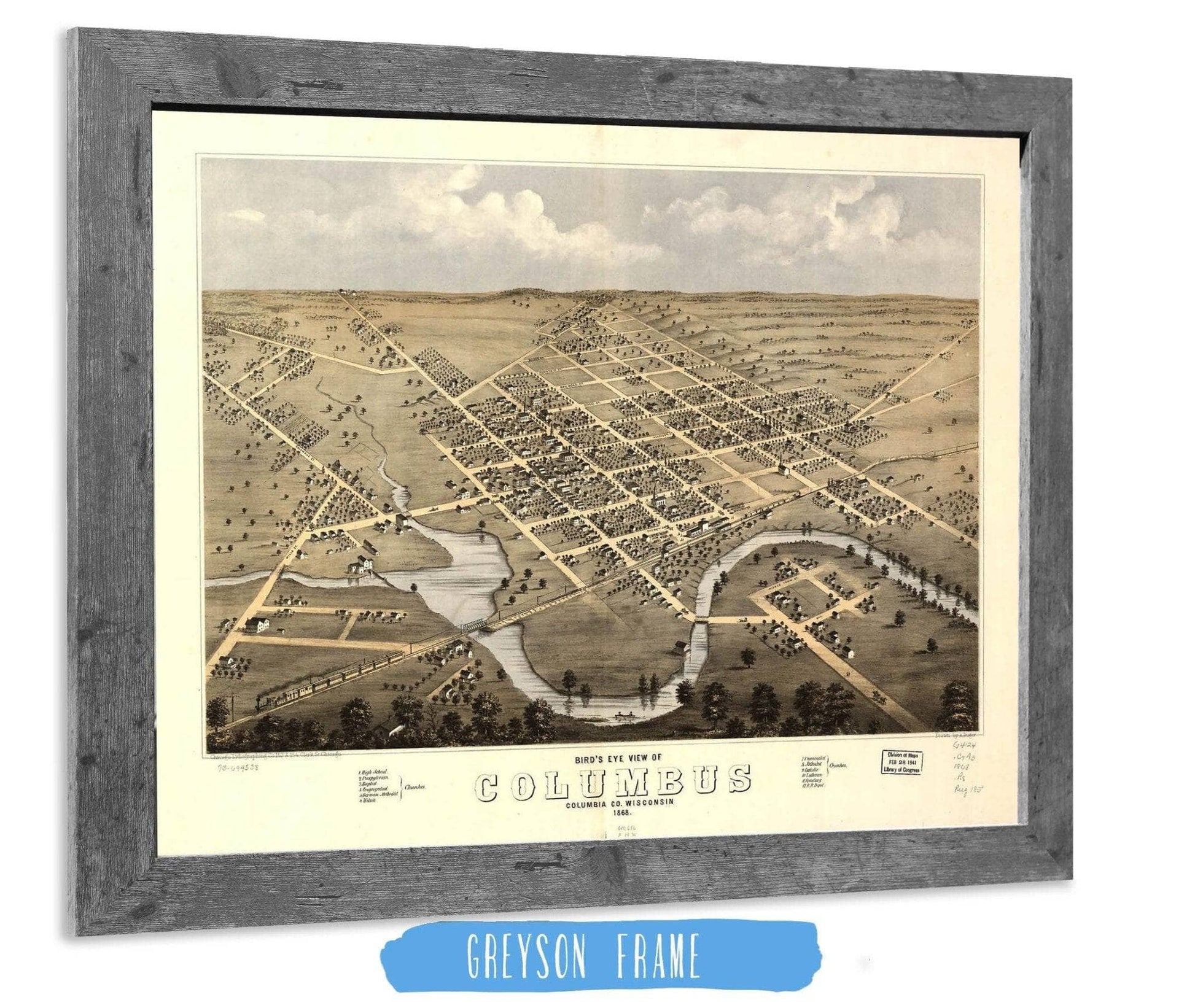 Birds Eye View Of Columbus Columbia Co Wisconsin 1868 State of Wisconsin