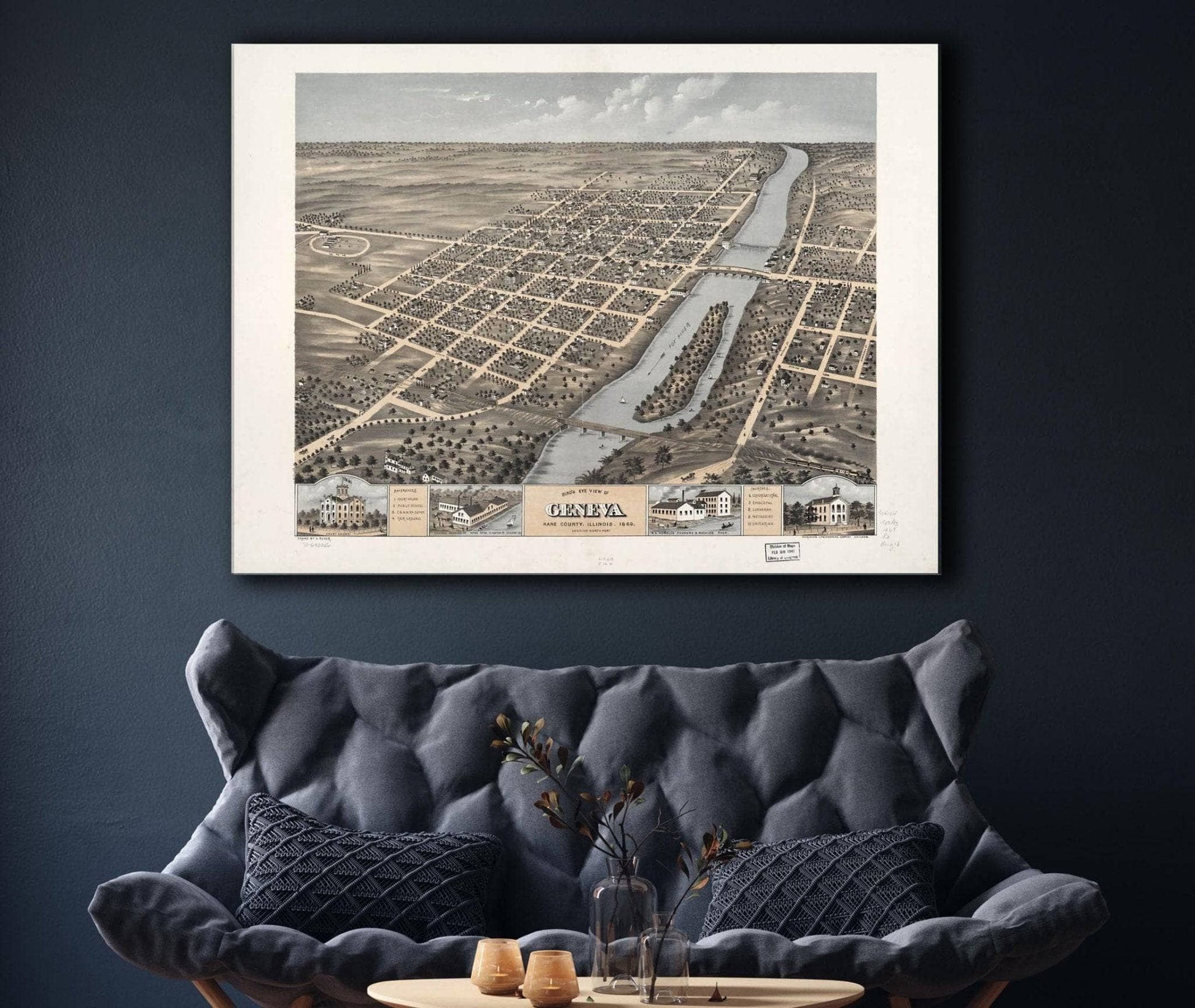 Birds Eye View Of Geneva Kane County Illinois 1869 State of Illinois