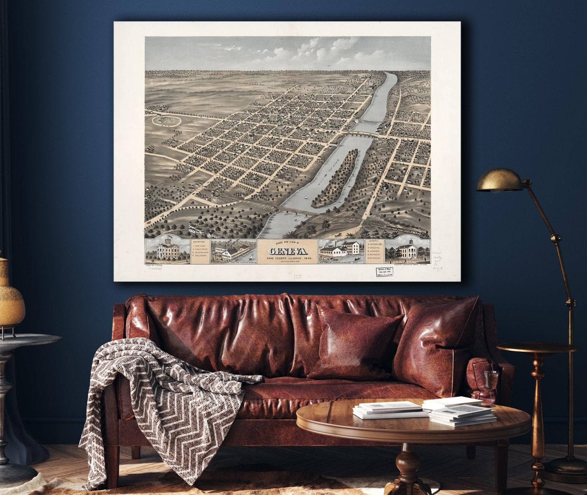 Birds Eye View Of Geneva Kane County Illinois 1869 State of Illinois