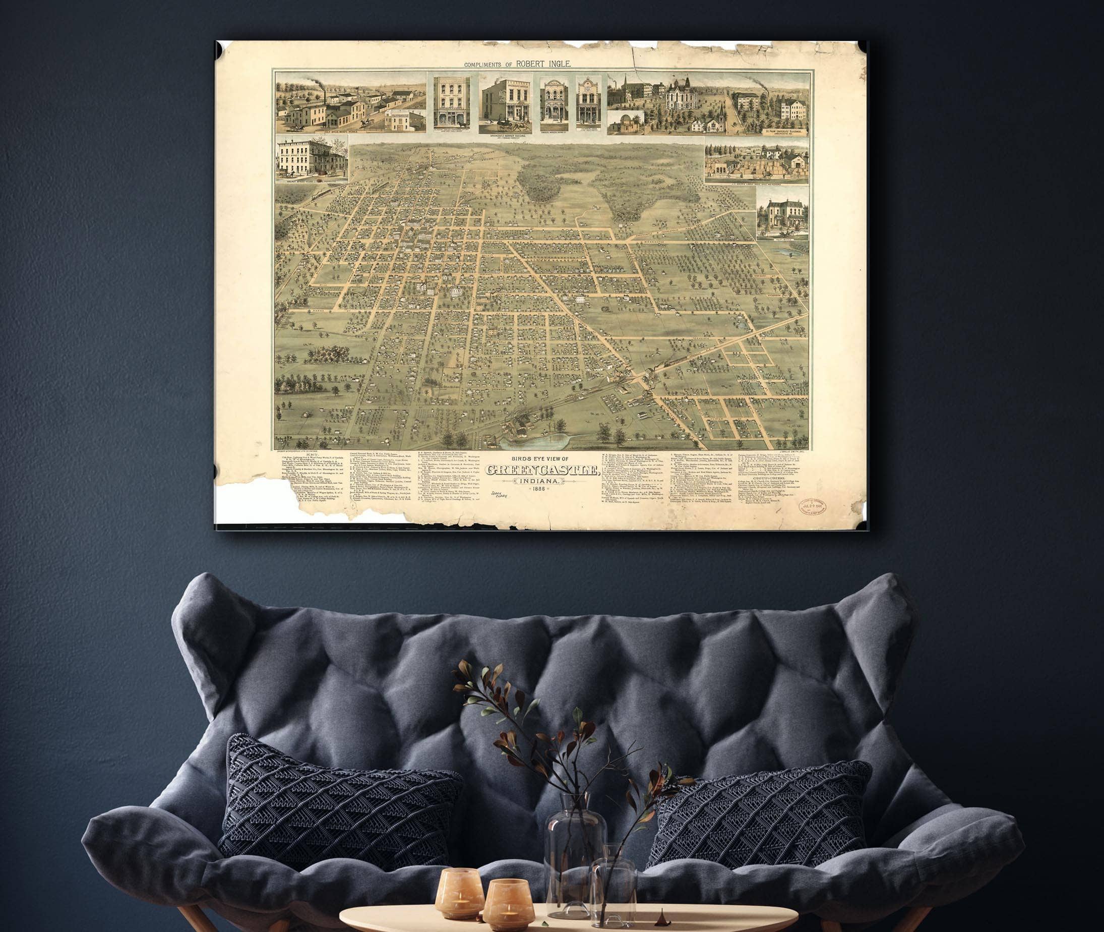 Birds Eye View Of Greencastle Indiana 1886 State of Indiana