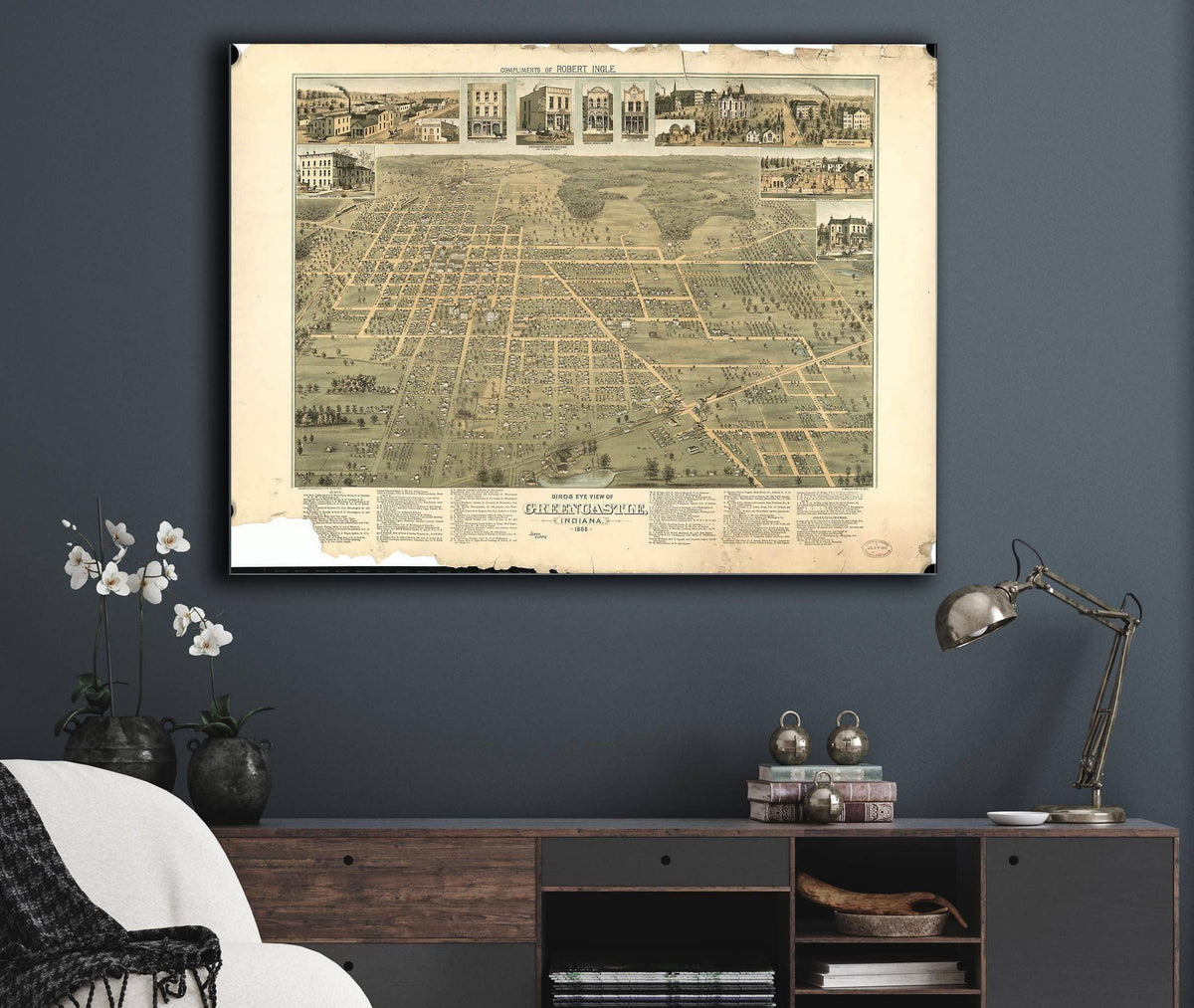 Birds Eye View Of Greencastle Indiana 1886 State of Indiana