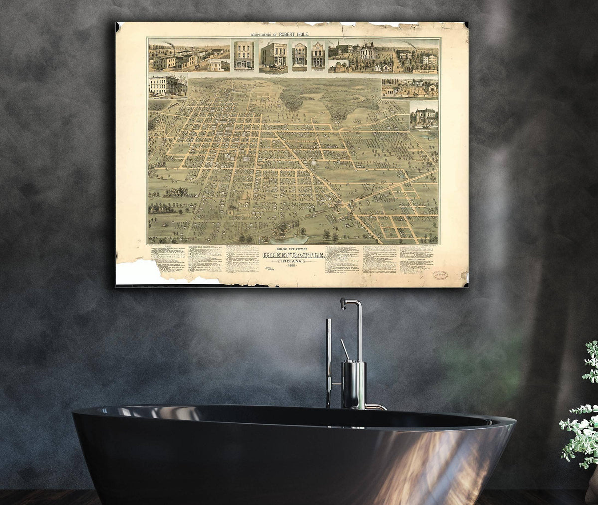 Birds Eye View Of Greencastle Indiana 1886 State of Indiana