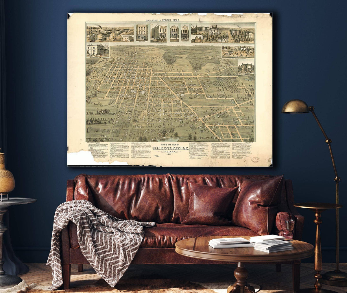 Birds Eye View Of Greencastle Indiana 1886 State of Indiana