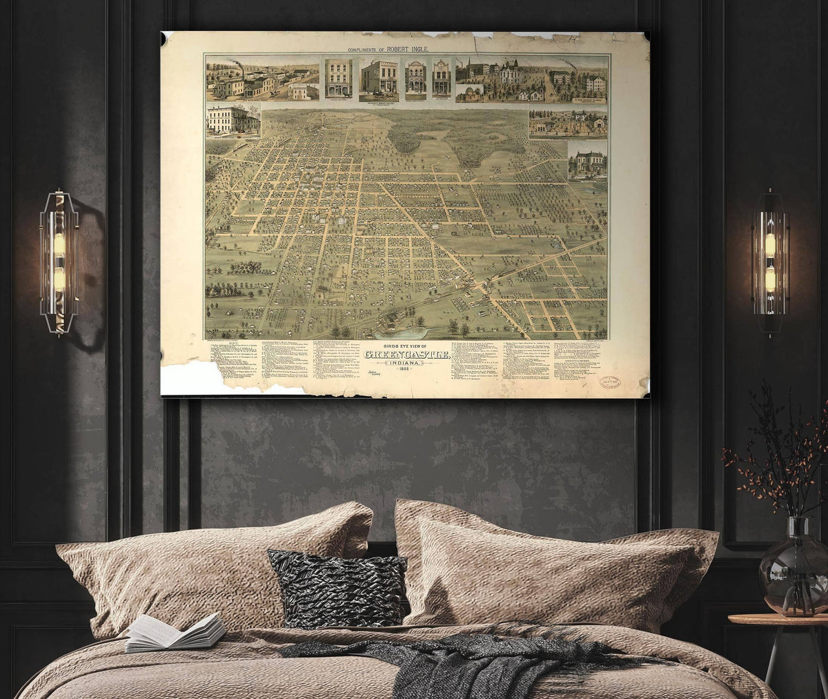 Birds Eye View Of Greencastle Indiana 1886 State of Indiana