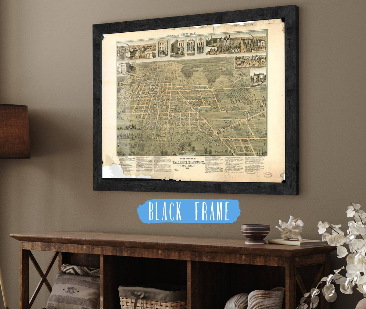 Birds Eye View Of Greencastle Indiana 1886 State of Indiana