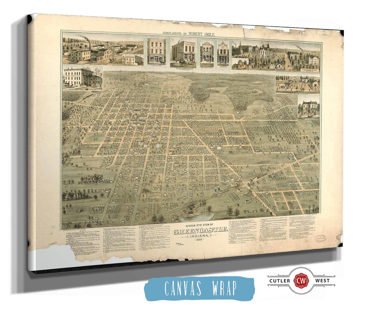 Birds Eye View Of Greencastle Indiana 1886 State of Indiana