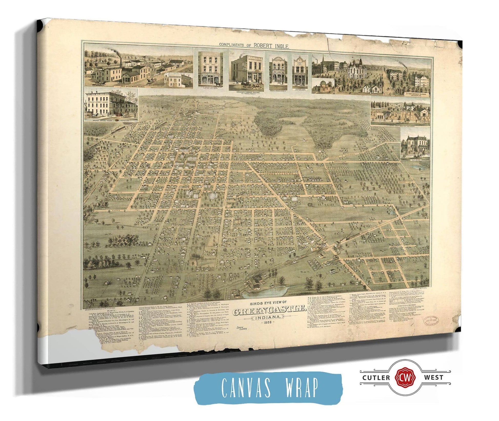 Birds Eye View Of Greencastle Indiana 1886 State of Indiana
