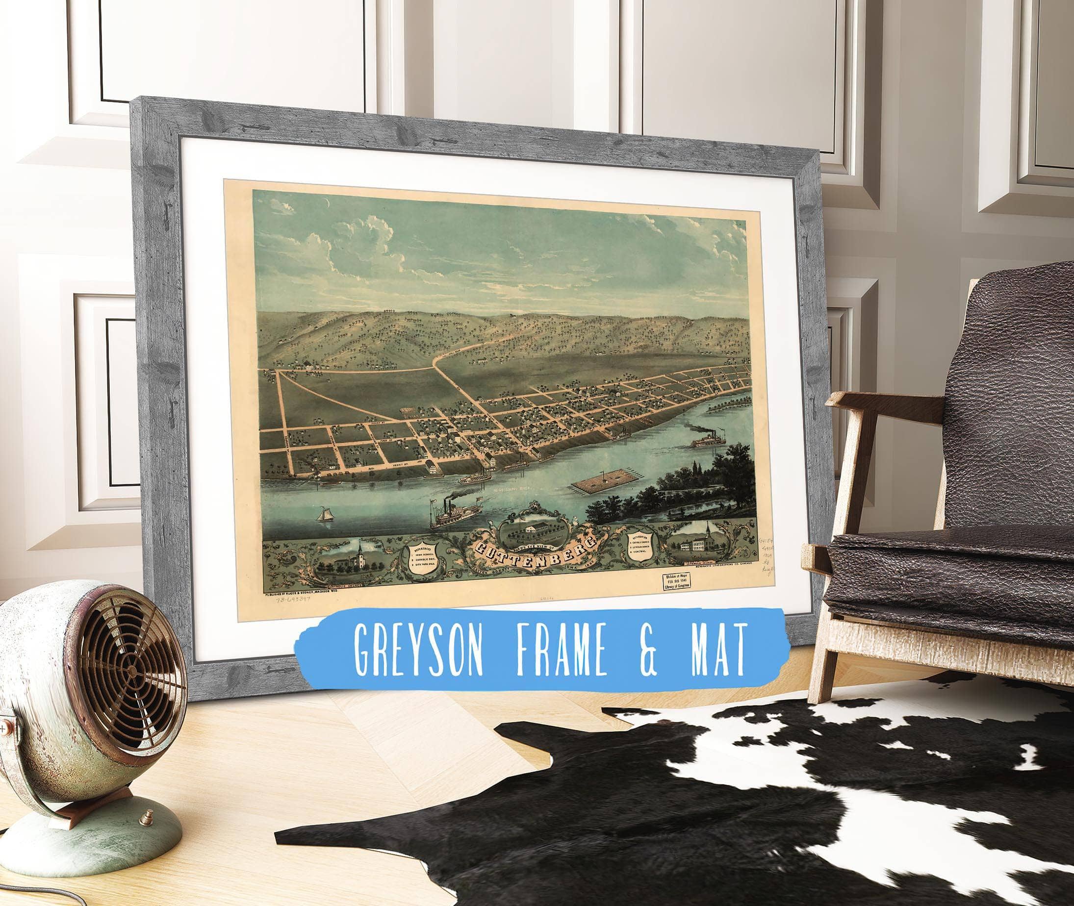Birds Eye View Of Guttenberg Clayton County Iowa 1869 State of Iowa