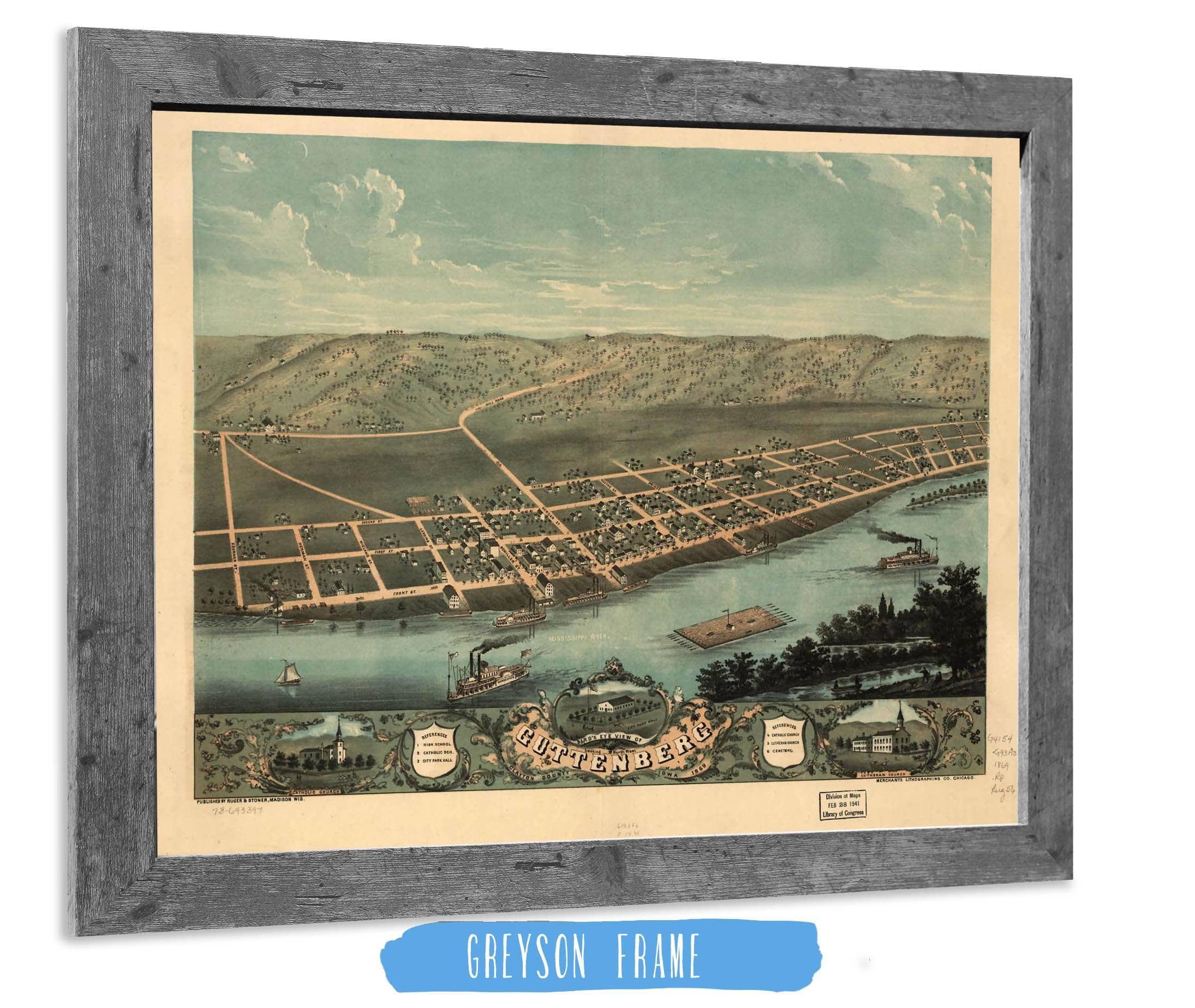 Birds Eye View Of Guttenberg Clayton County Iowa 1869 State of Iowa