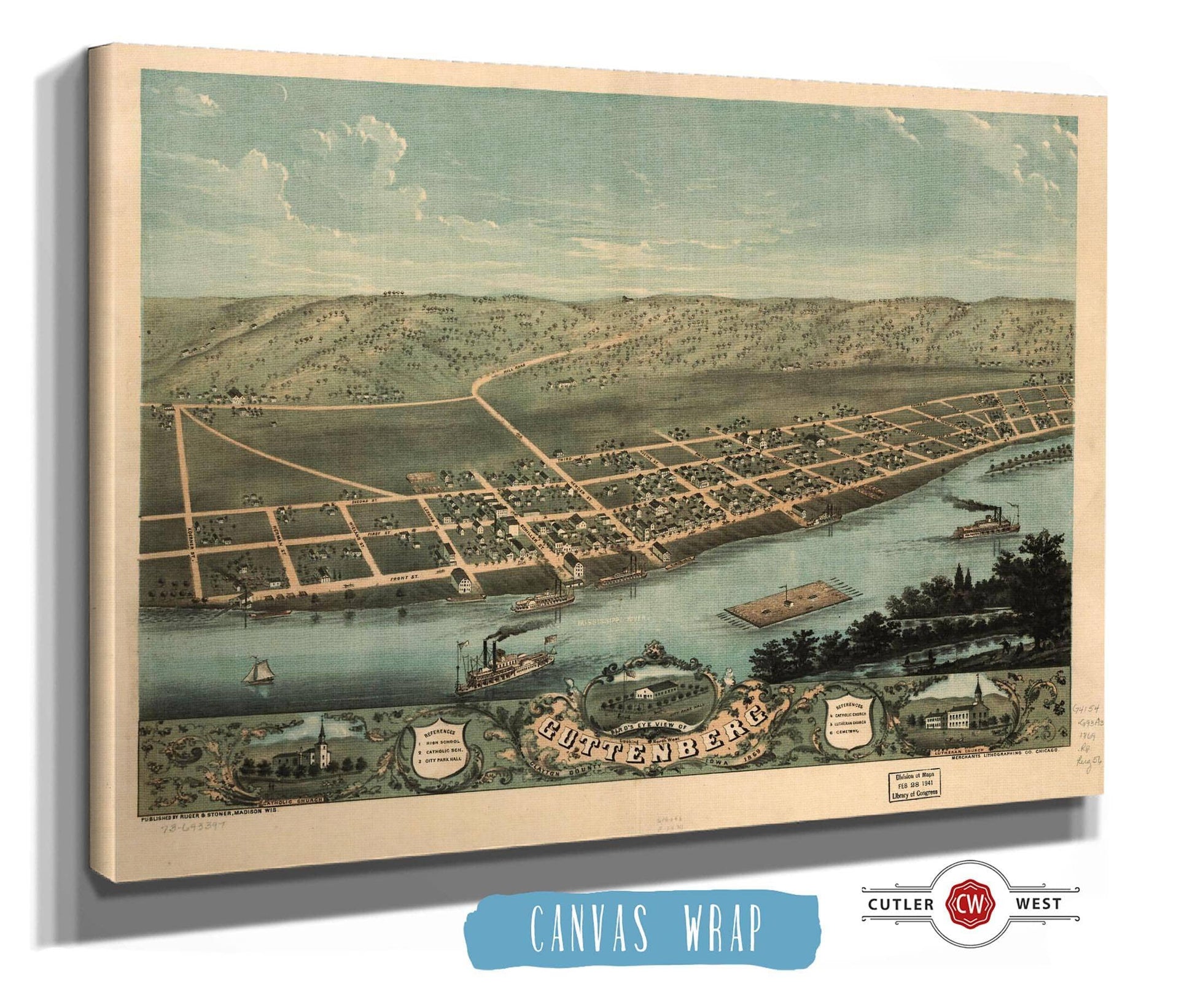 Birds Eye View Of Guttenberg Clayton County Iowa 1869 State of Iowa