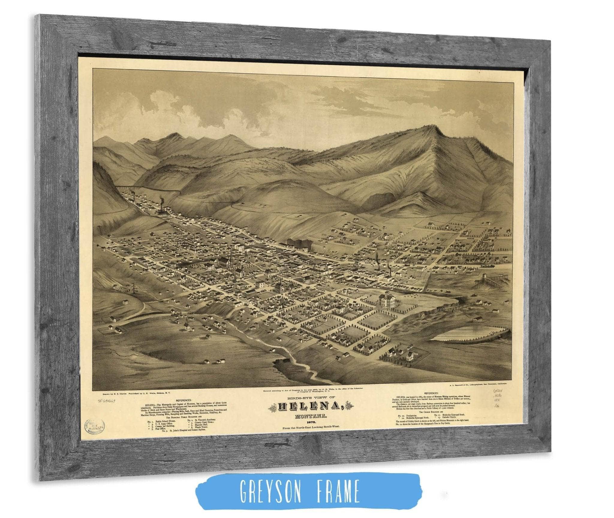 Birds Eye View Of Helena Montana 1875 State of Montana