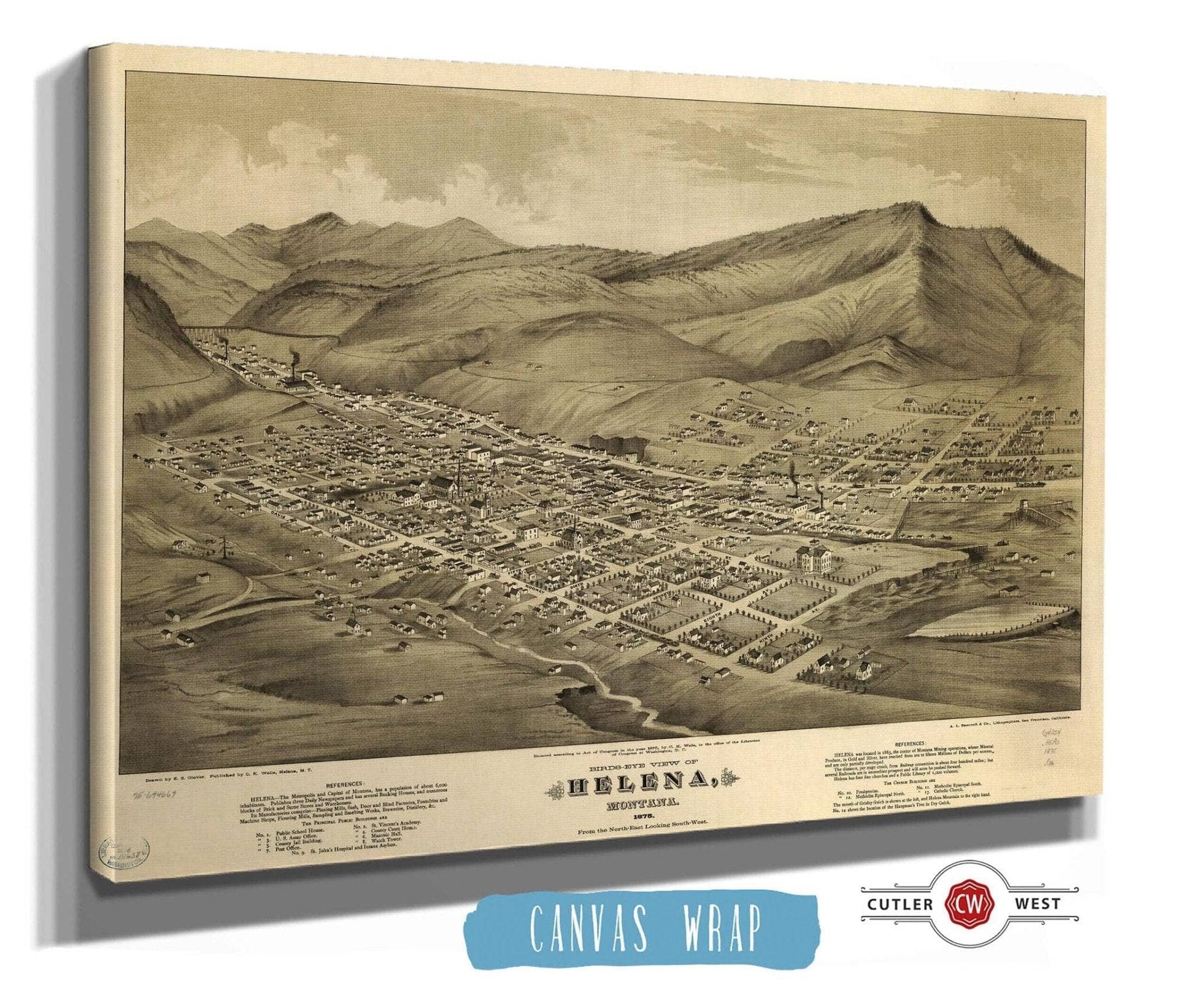 Birds Eye View Of Helena Montana 1875 State of Montana