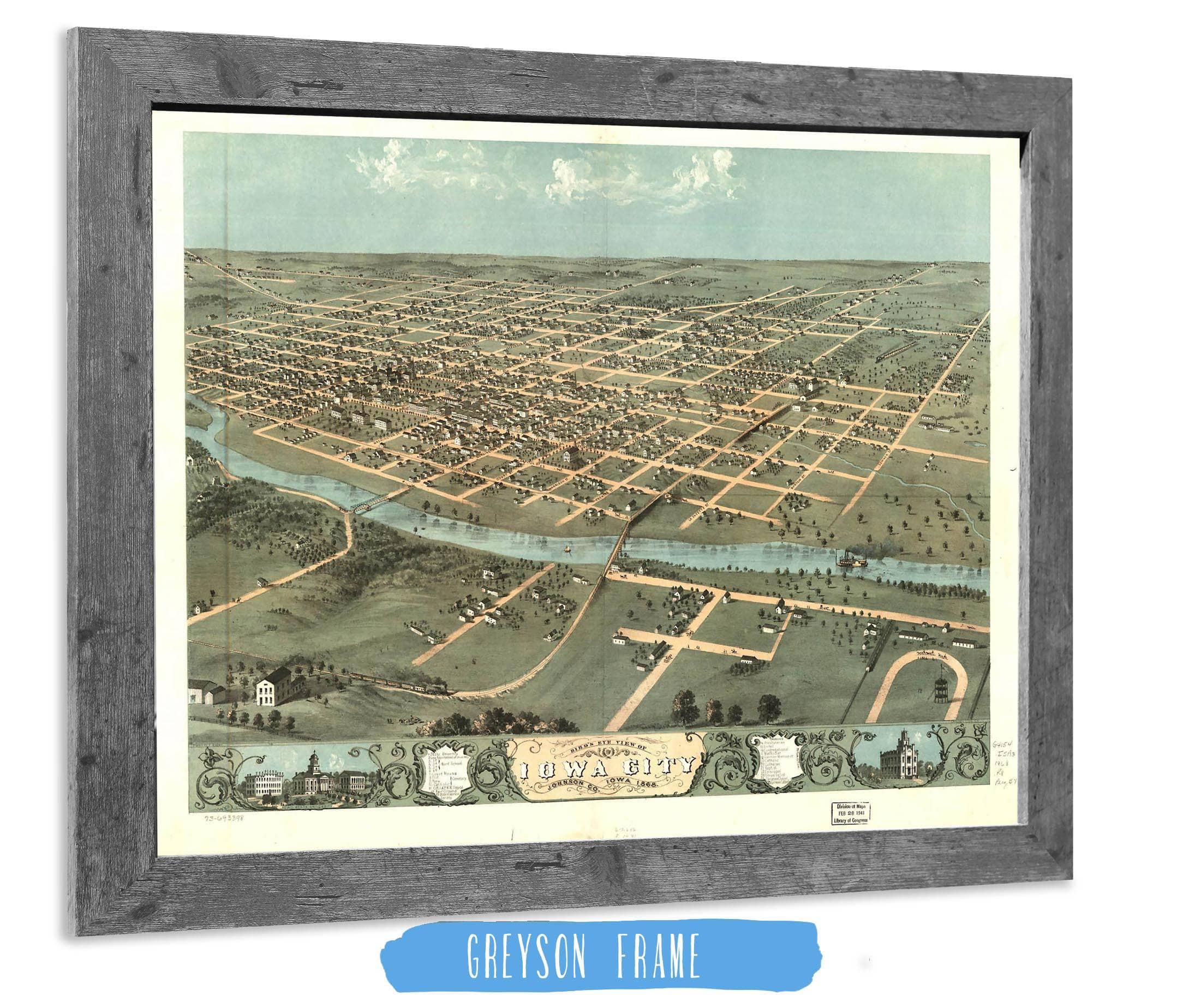 Birds Eye View Of Iowa City Johnson Co Iowa 1868 State of Iowa