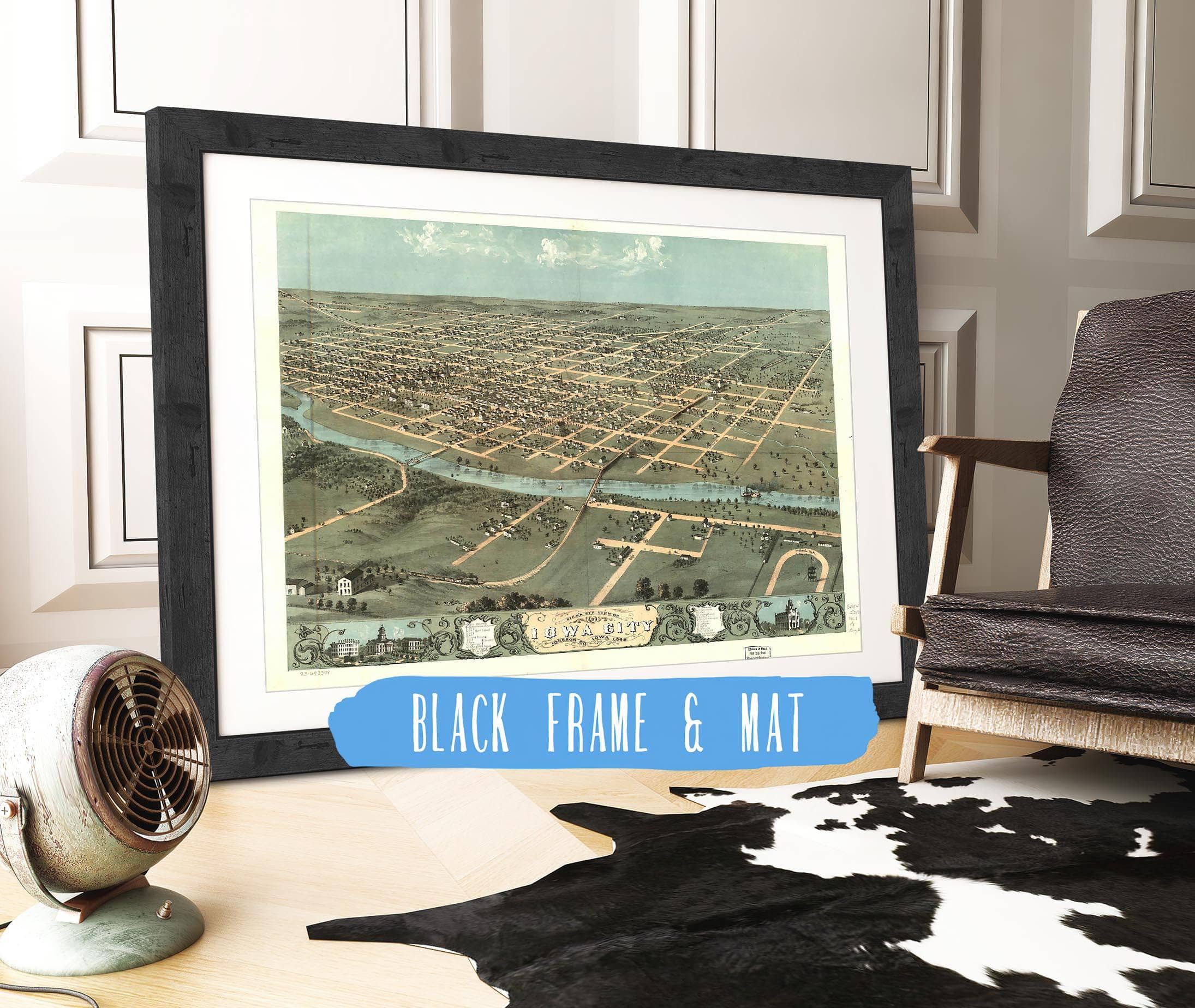 Birds Eye View Of Iowa City Johnson Co Iowa 1868 State of Iowa