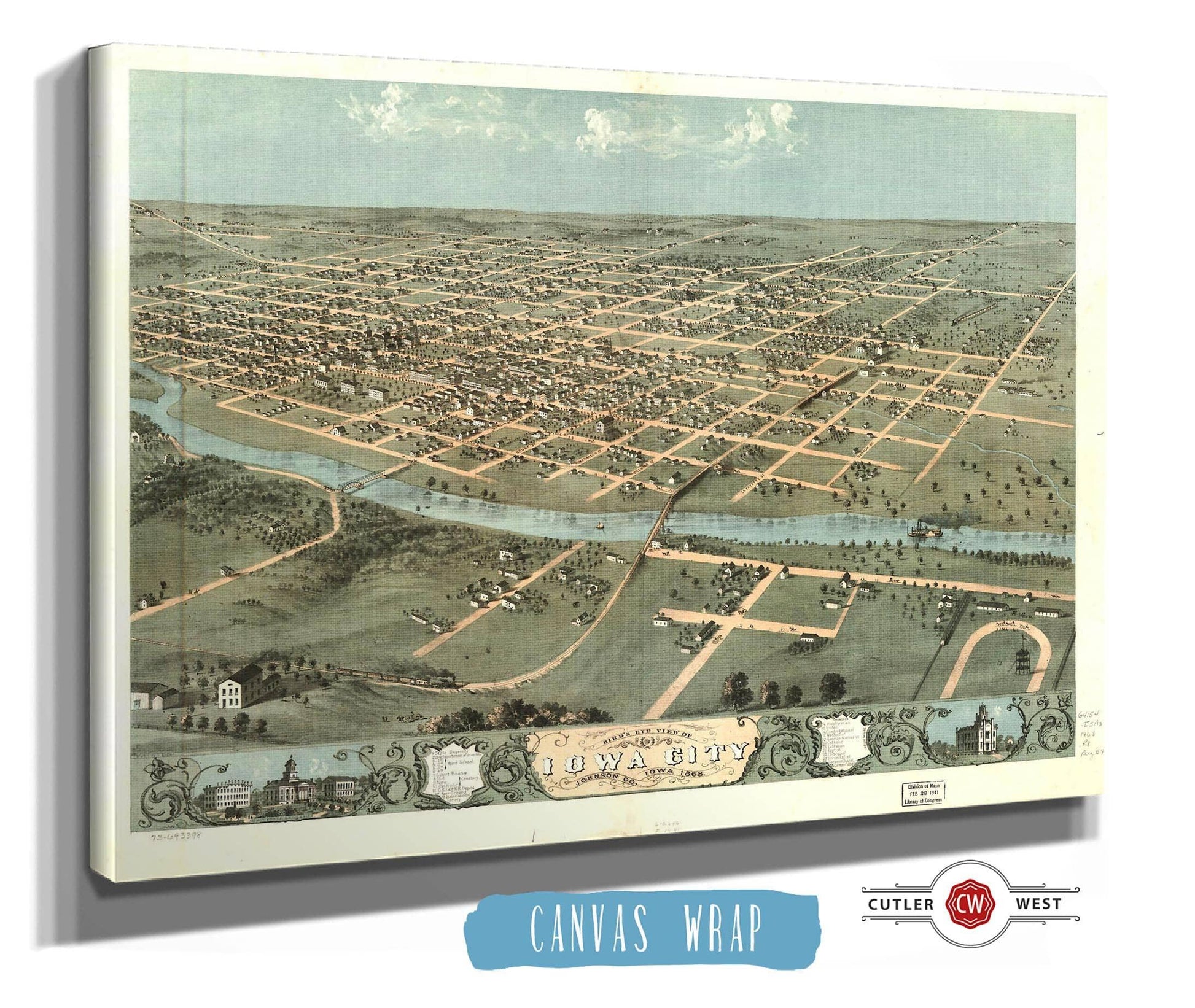Birds Eye View Of Iowa City Johnson Co Iowa 1868 State of Iowa
