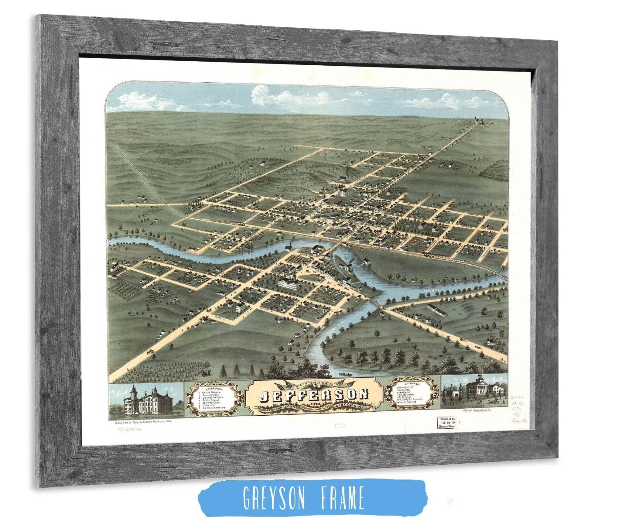 Birds Eye View Of Jefferson Jefferson County Wisconsin 1870 State of Wisconsin