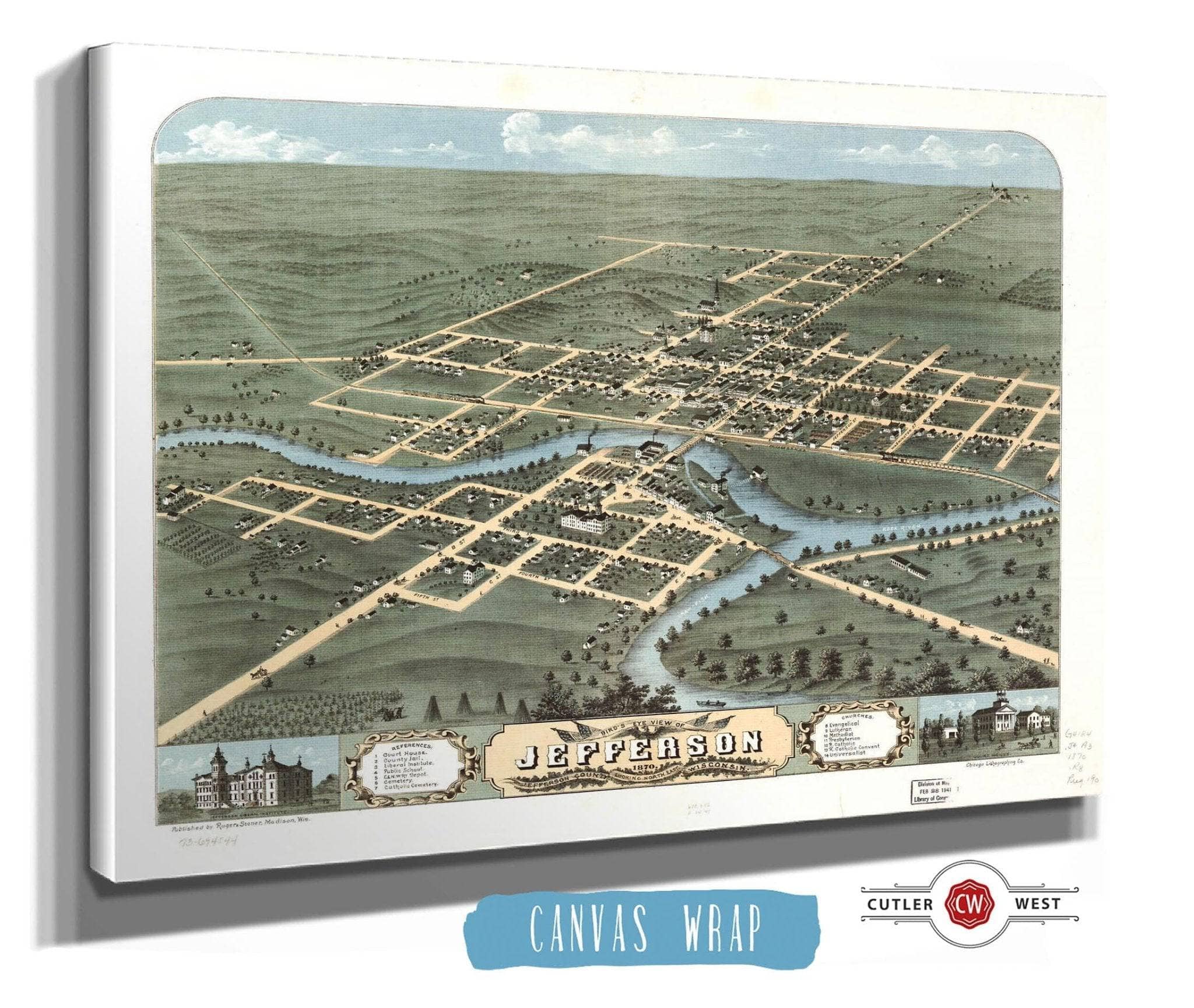 Birds Eye View Of Jefferson Jefferson County Wisconsin 1870 State of Wisconsin