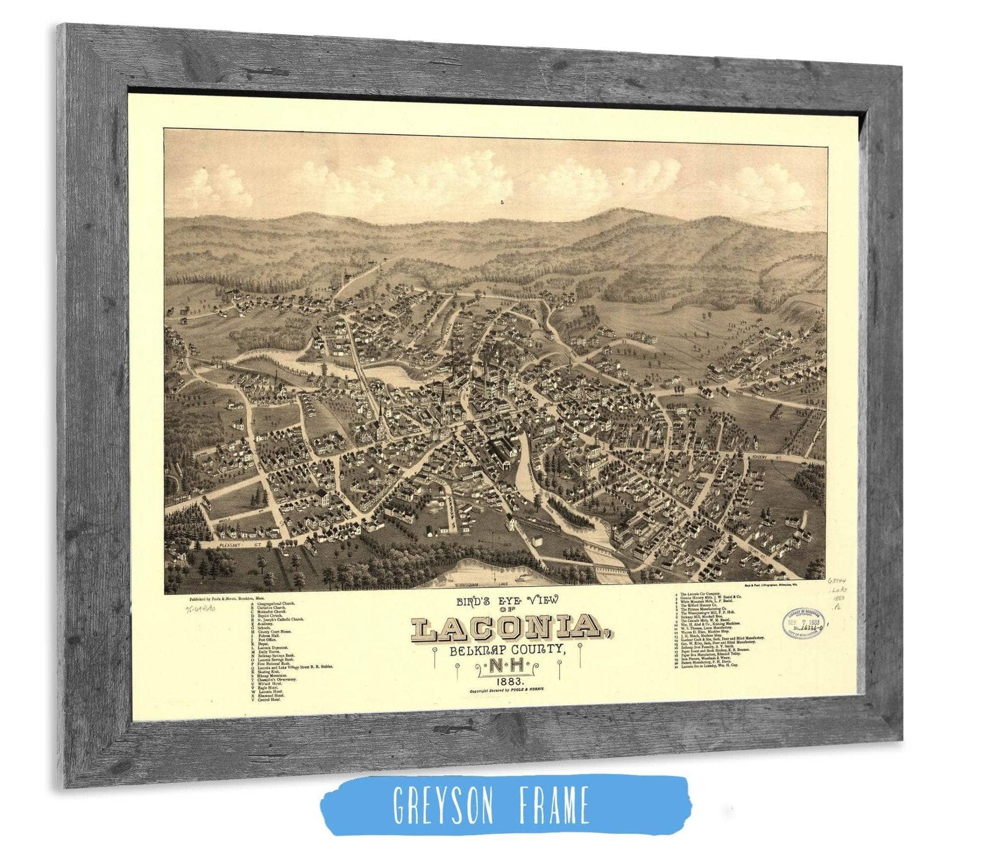 Birds Eye View Of Laconia Belknap County Nh 1883 State of New Hampshire