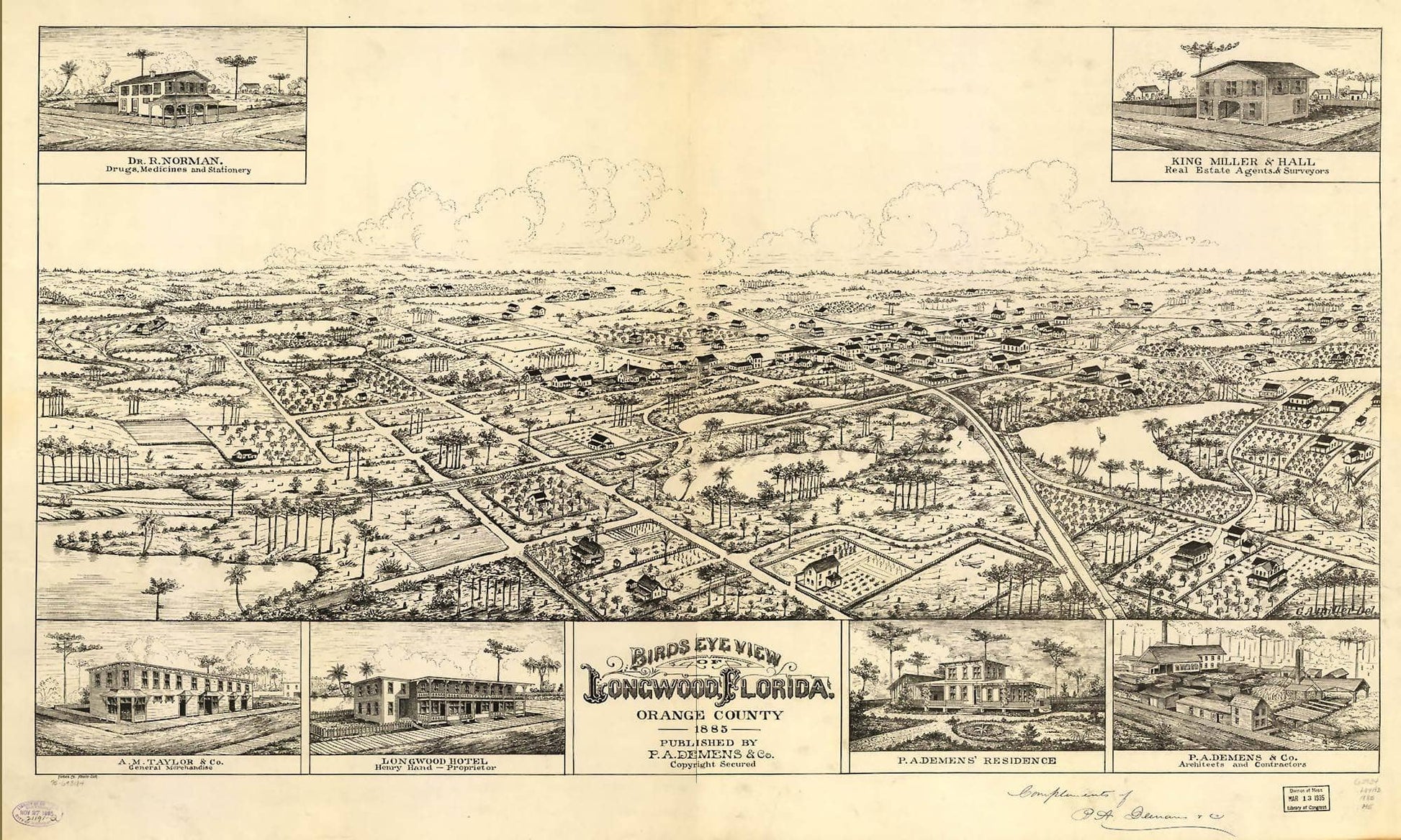 Birds Eye View Of Longwood Florida Orange County 1885  State Of Florida