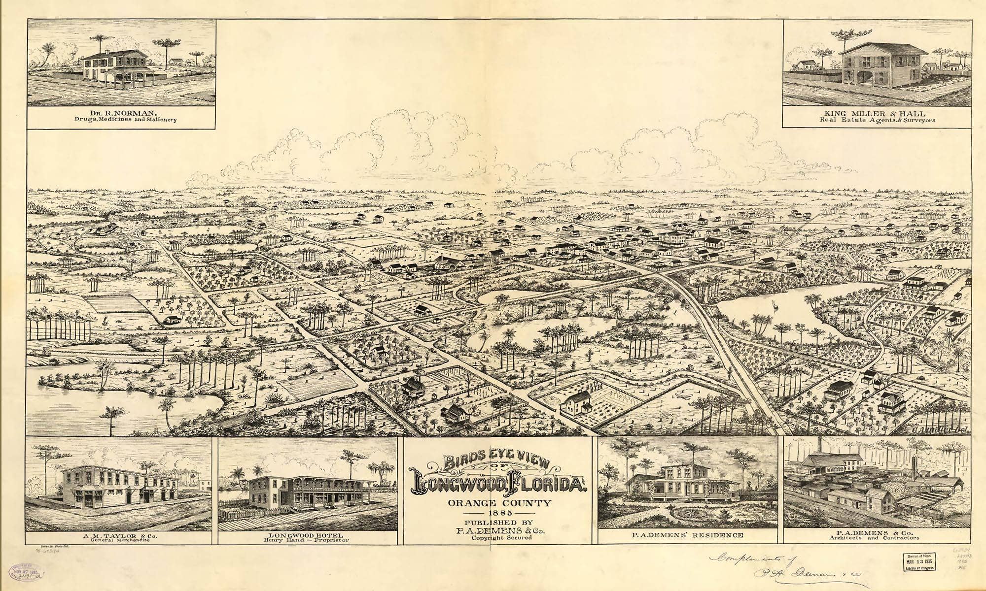 Birds Eye View Of Longwood Florida Orange County 1885  State Of Florida
