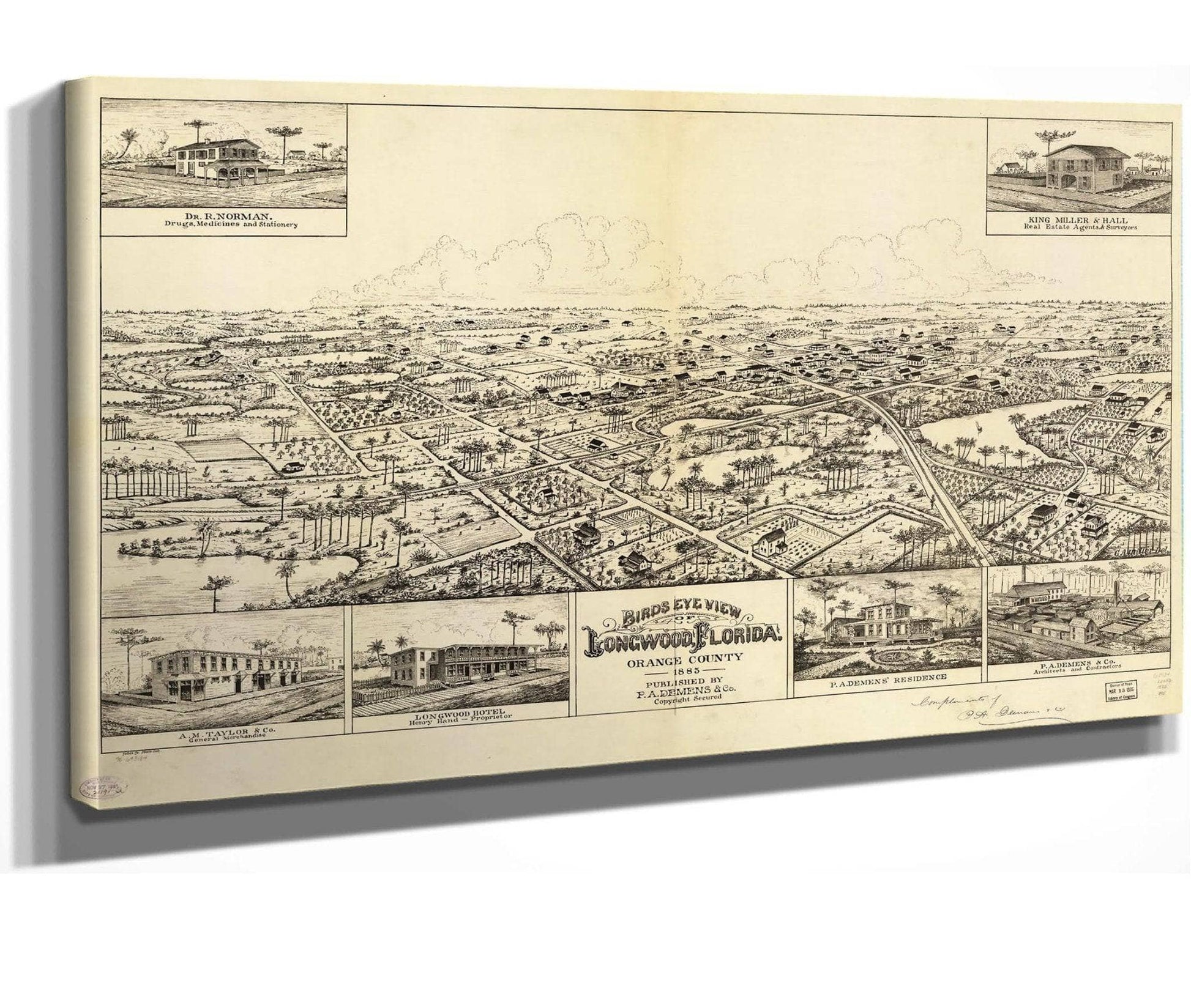Birds Eye View Of Longwood Florida Orange County 1885  State Of Florida