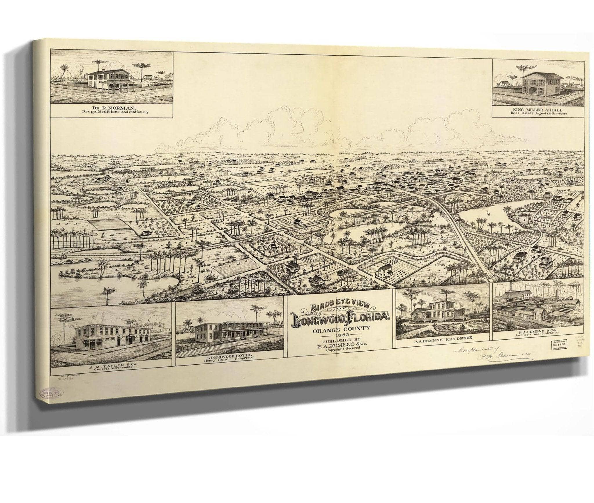 Birds Eye View Of Longwood Florida Orange County 1885  State Of Florida