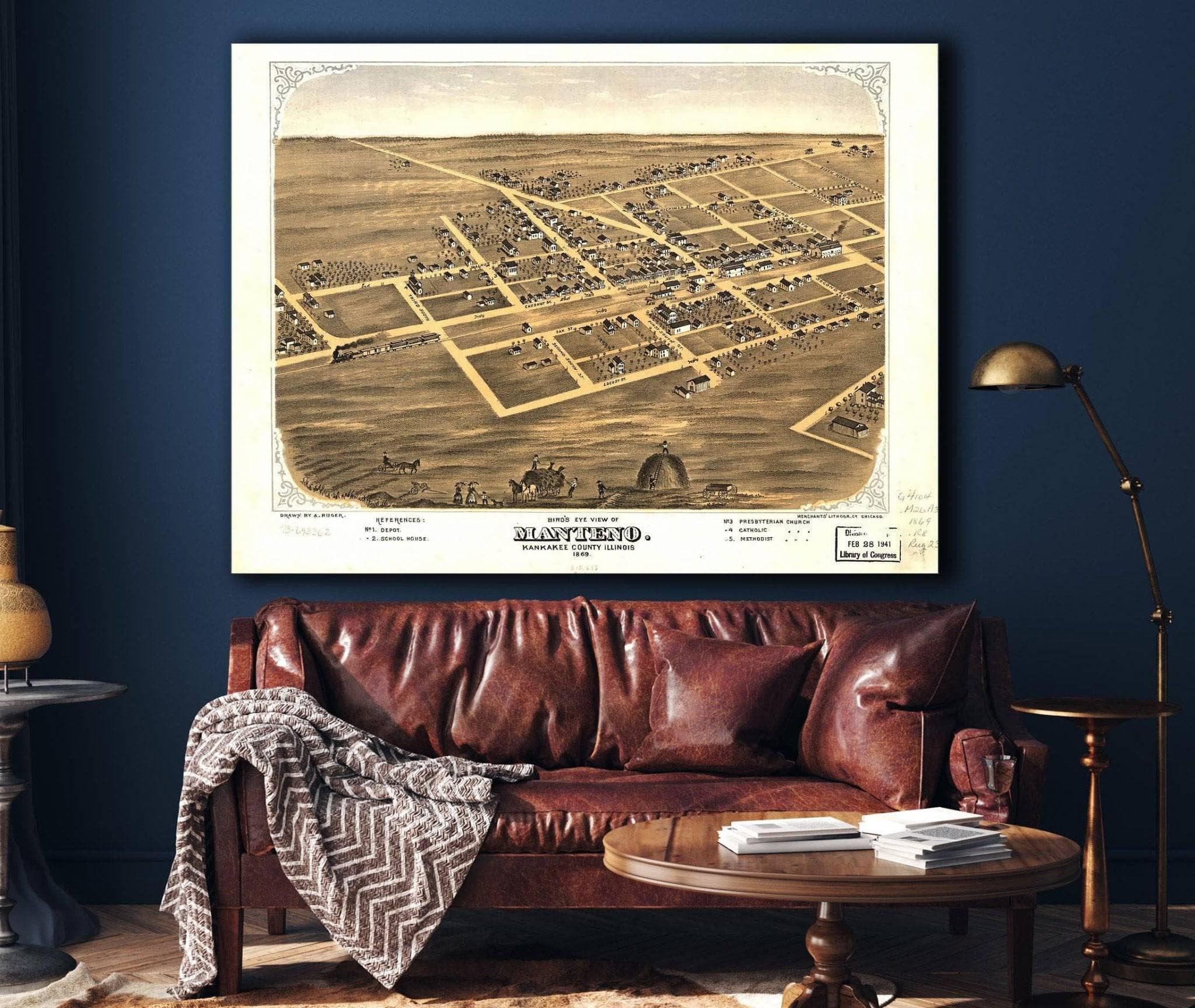 Birds Eye View Of Manteno Kankakee County Illinois 1869 State of Illinois